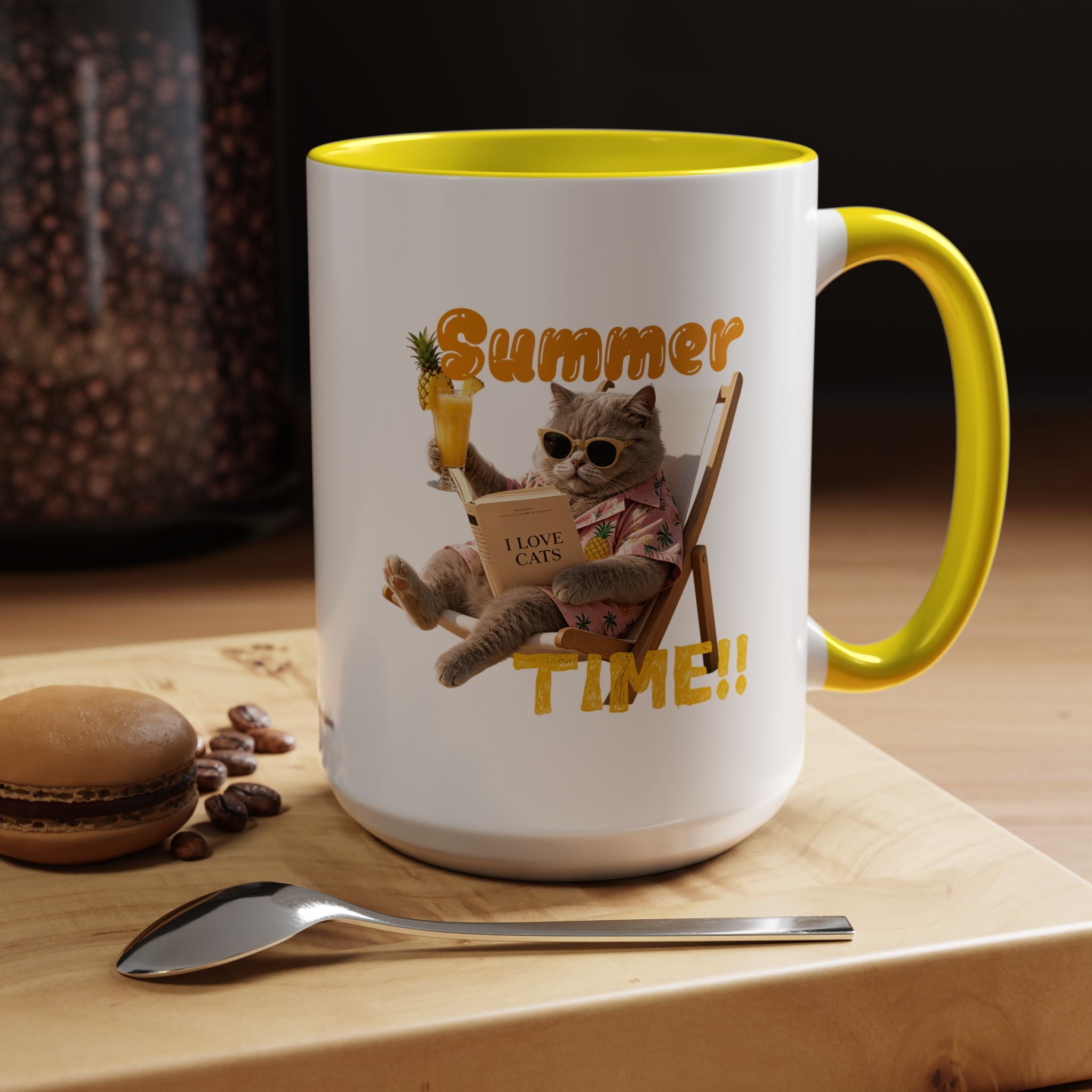 Lustige Katzen-Sommer-Tasse – Süße Strand-Kaffeetasse für Katzenliebhaber