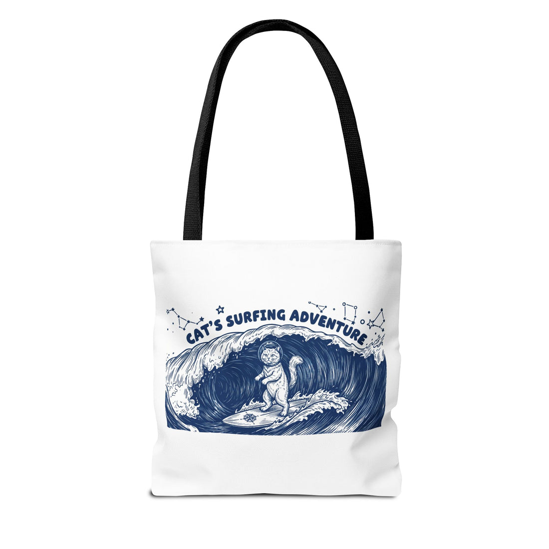 Cat's Surfing Adventure Tote Bag | Vintage Ocean Graphic Canvas Bag