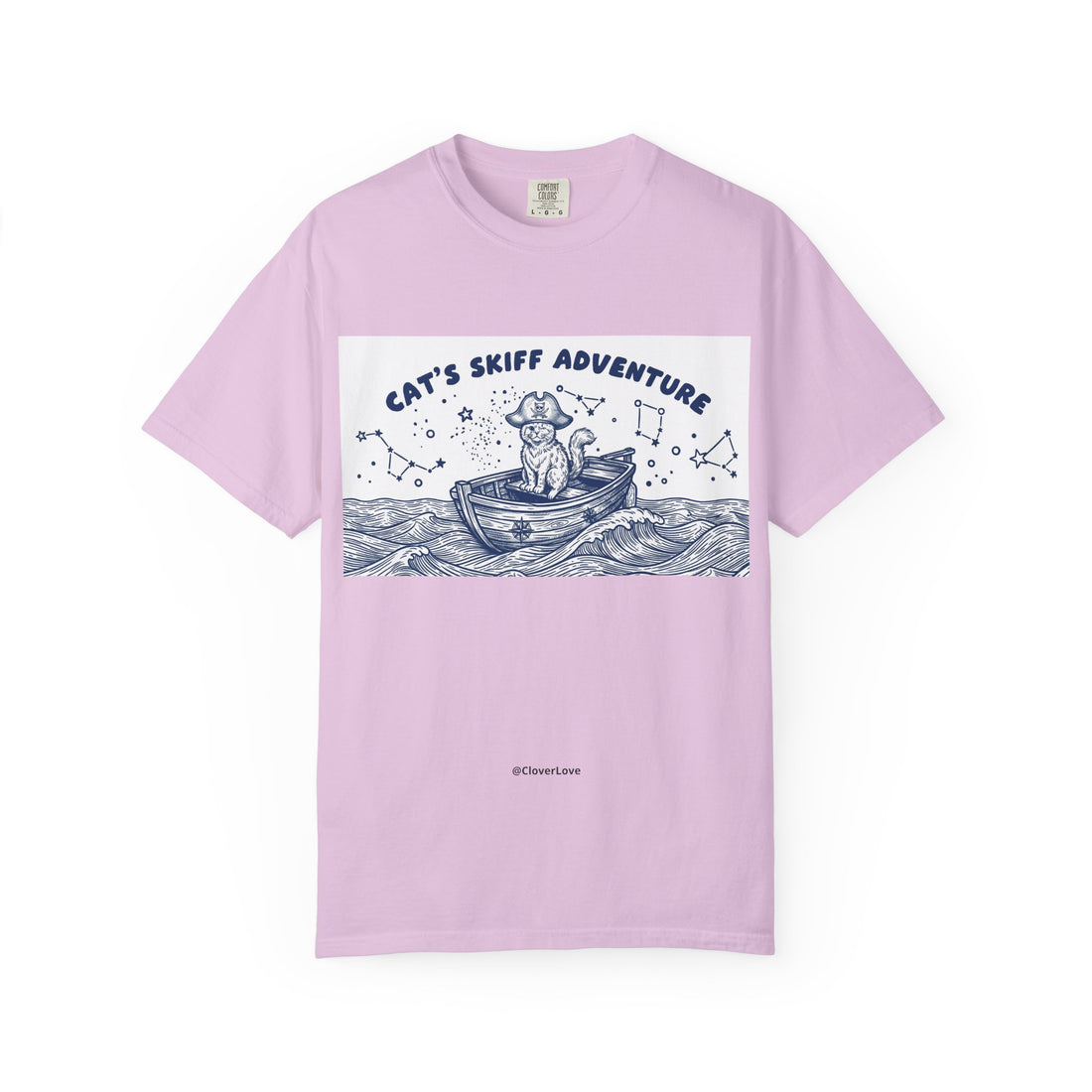 Cat’s Skiff Adventure T-Shirt - Vintage Ocean Boat Graphic Tee for Cat Lovers