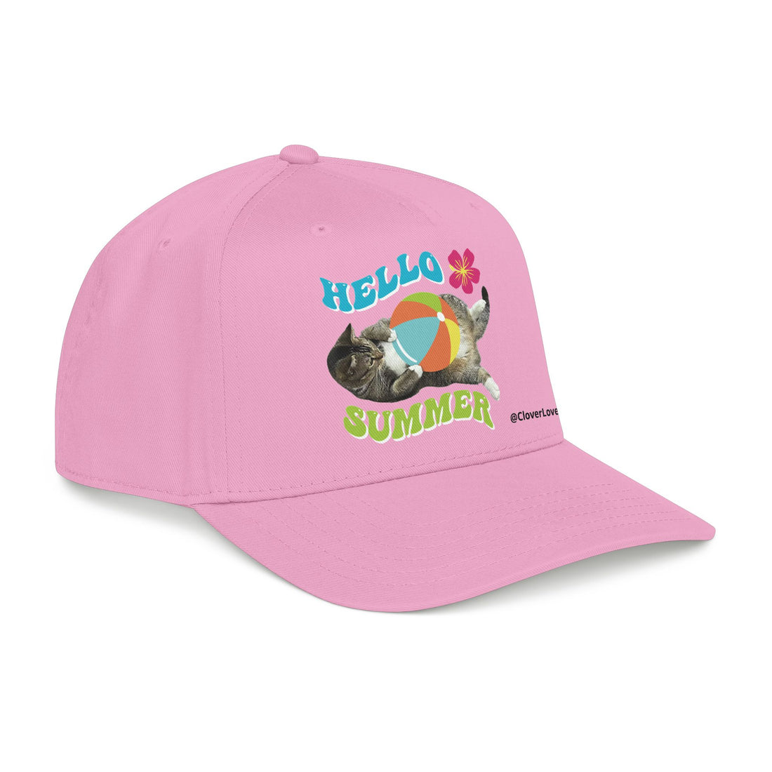Hello Summer Cat Hat | Cute Cat Baseball Cap With Beach Ball Design