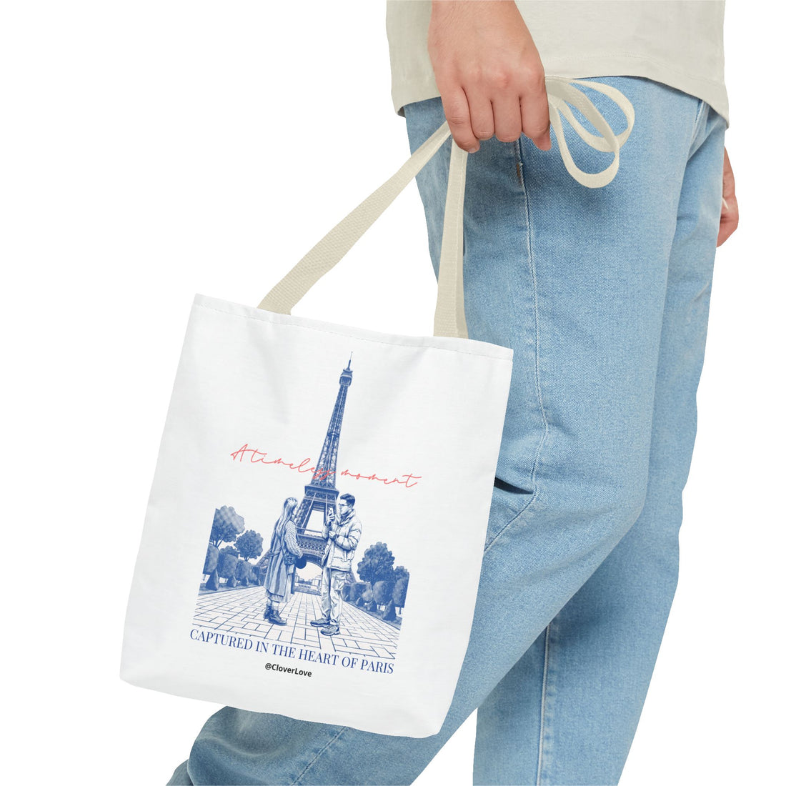 Paris Travel Tote Bag | Vintage Eiffel Tower Couple Canvas Bag