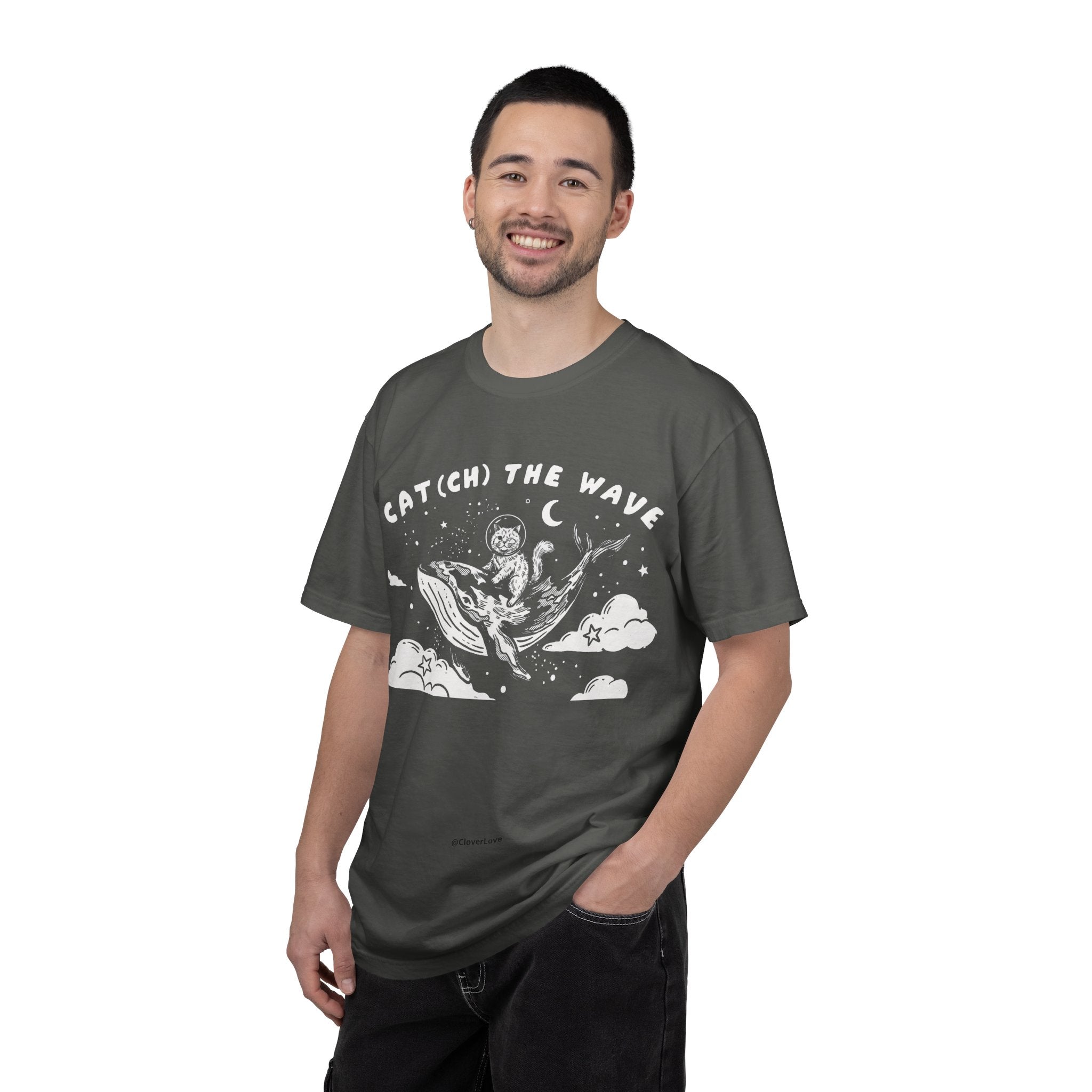 Cat Riding Whale T-Shirt - Fantasy Ocean Adventure Graphic Tee for Cat Lovers