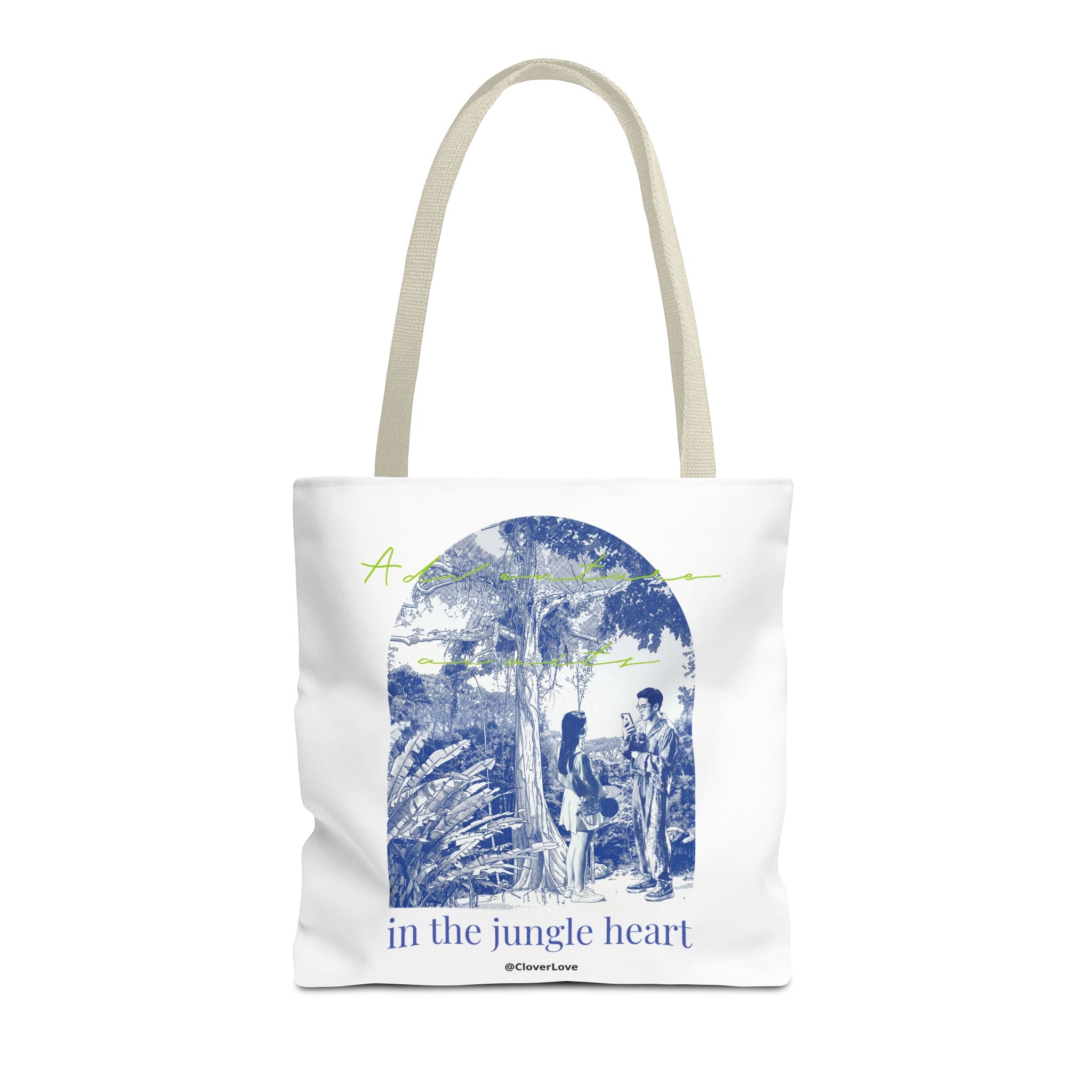 In The Jungle Heart Travel Tote Bag | Vintage Jungle Adventure Canvas Tote Bag