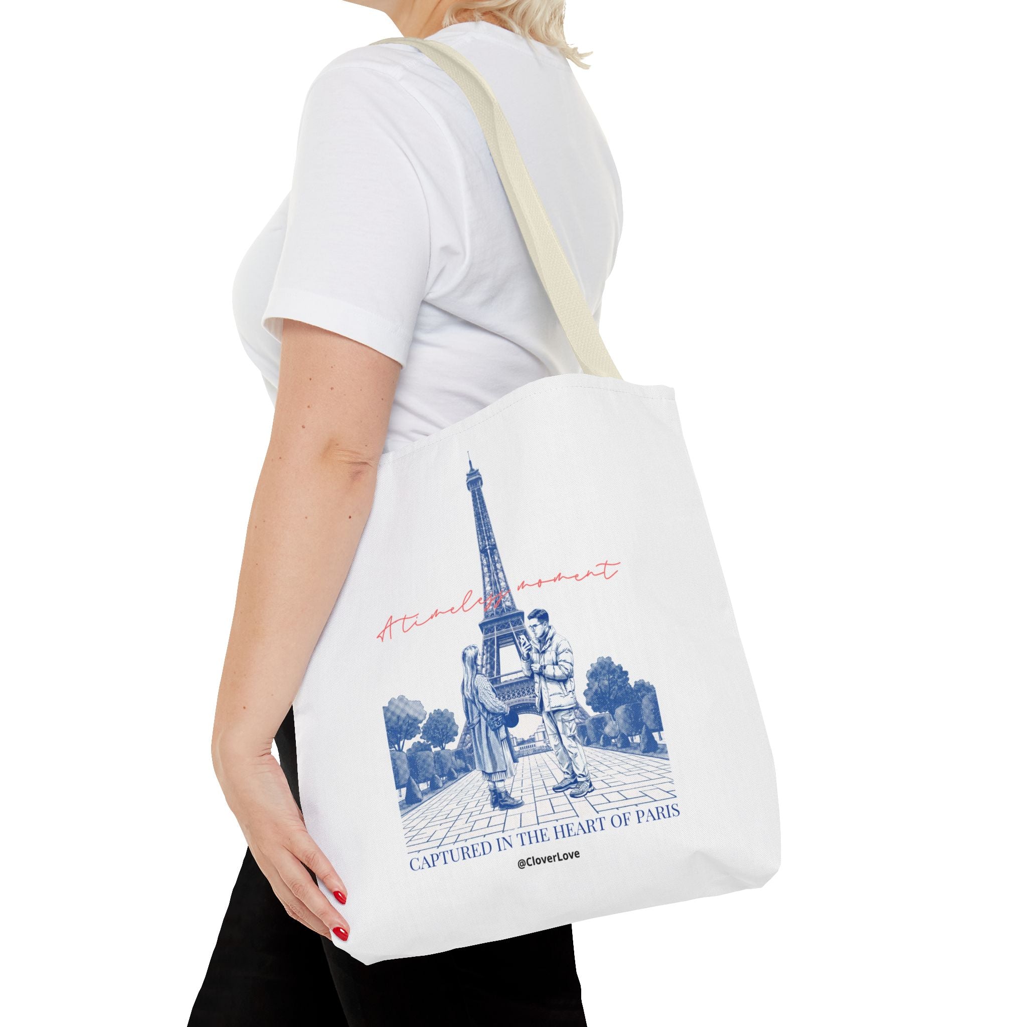 Paris Travel Tote Bag | Vintage Eiffel Tower Couple Canvas Bag