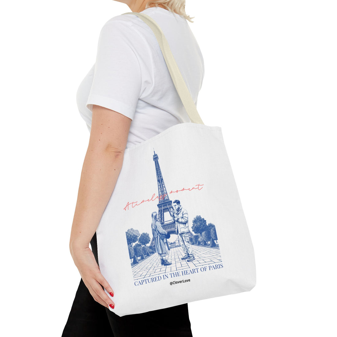 Paris Travel Tote Bag | Vintage Eiffel Tower Couple Canvas Bag