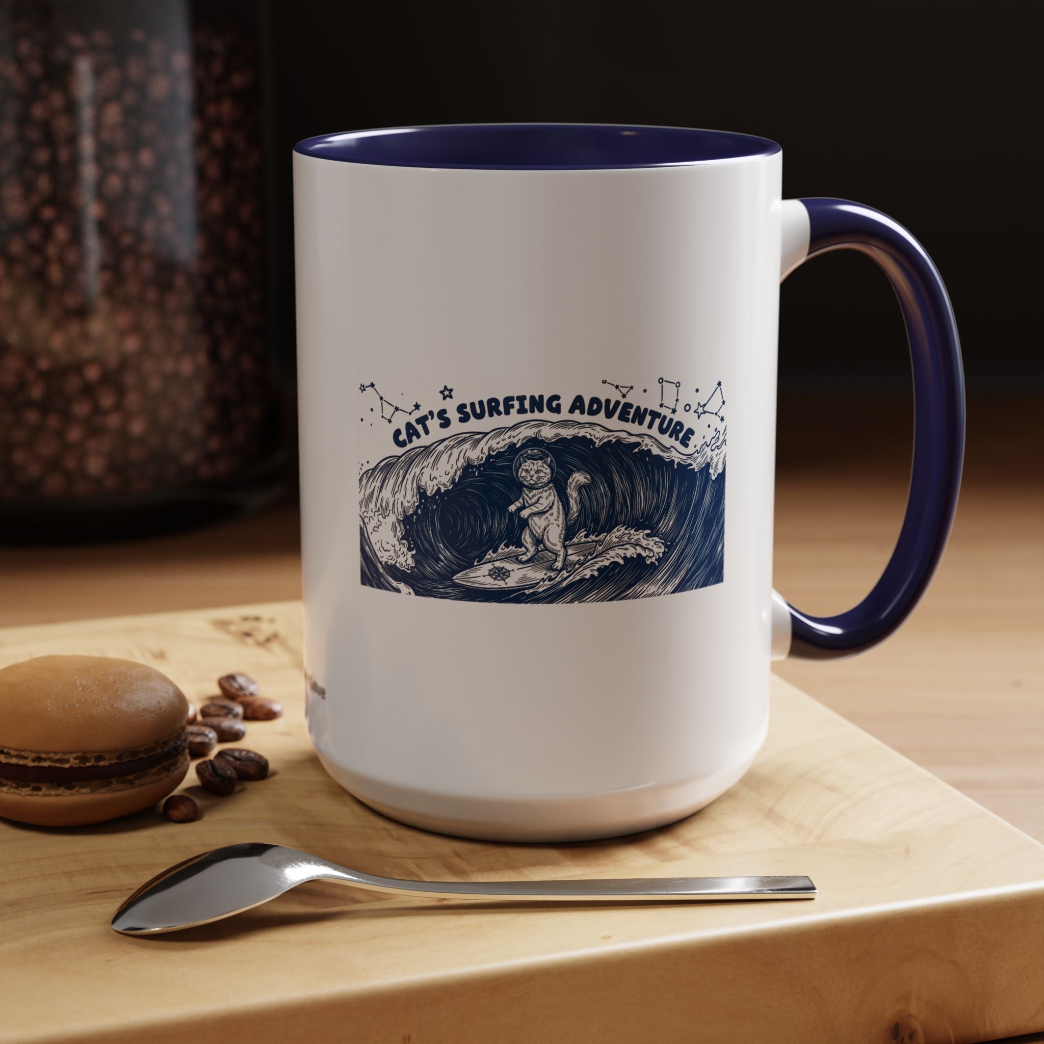Cat's Surfing Adventure Ocean Wave Mug - Cute Cat Lover Coffee Cup