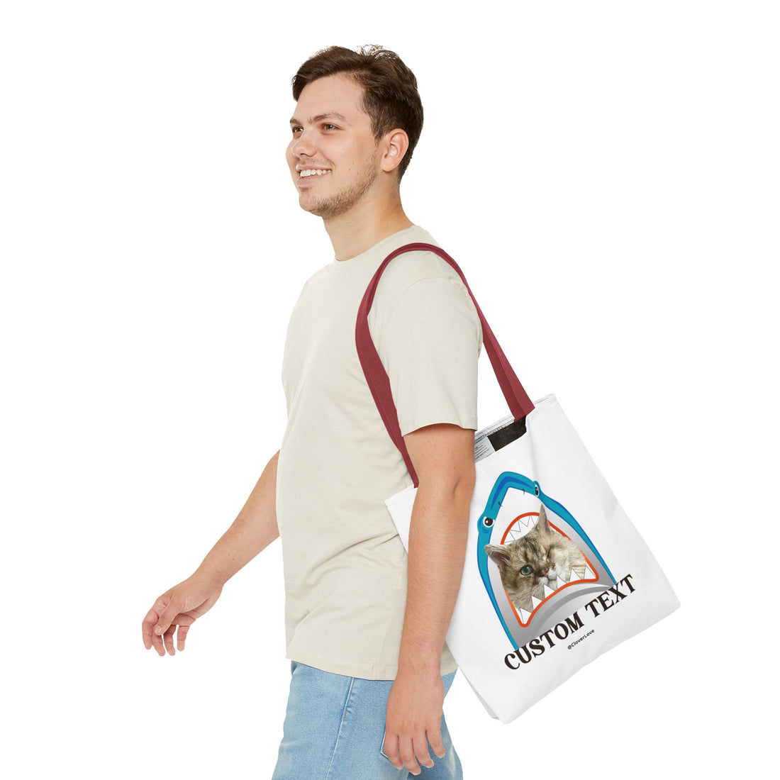 Funny Cat Tote Bag | Custom Pet Photo Shark Summer Bag