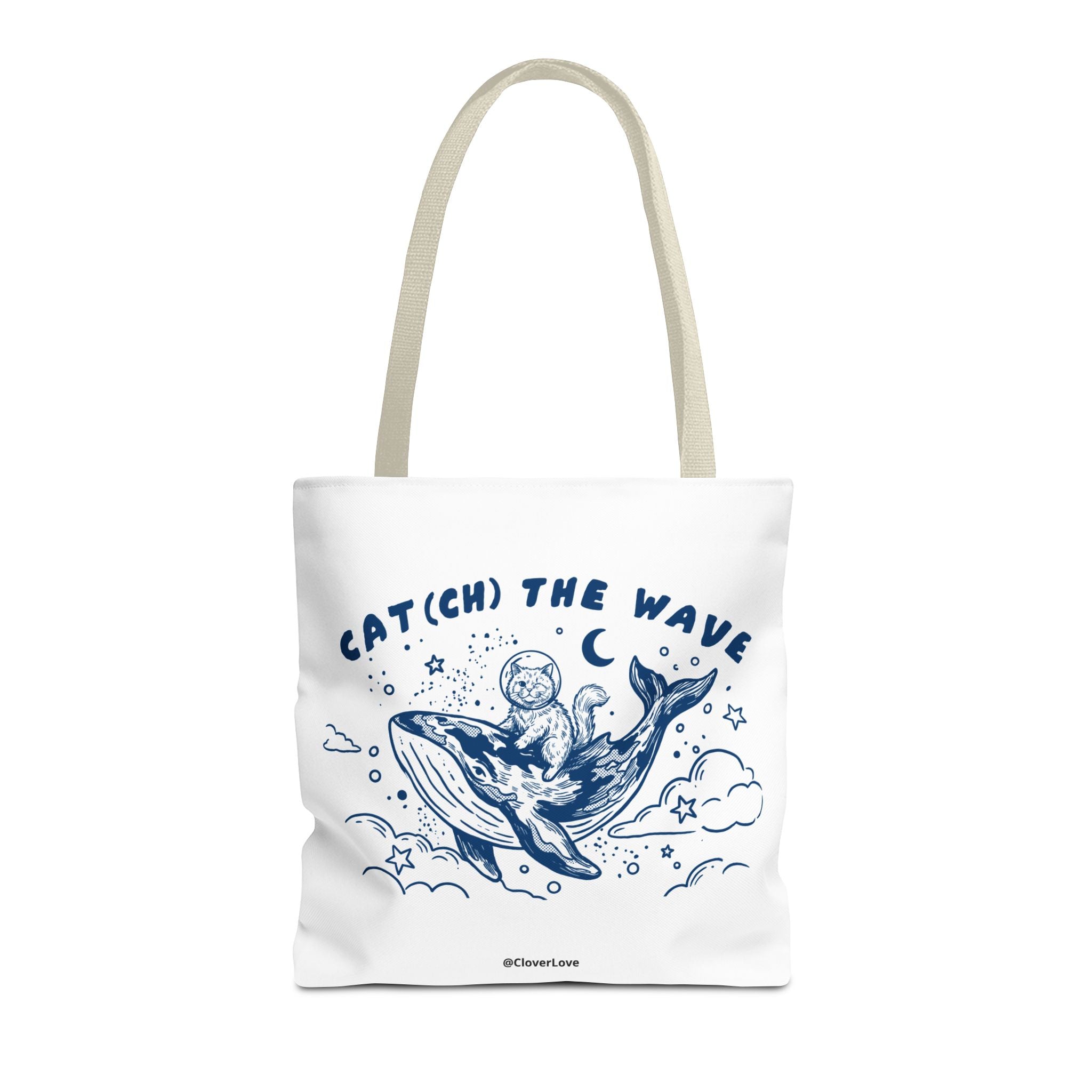Cat Whale Adventure Tote Bag | Vintage Ocean Graphic Canvas Bag