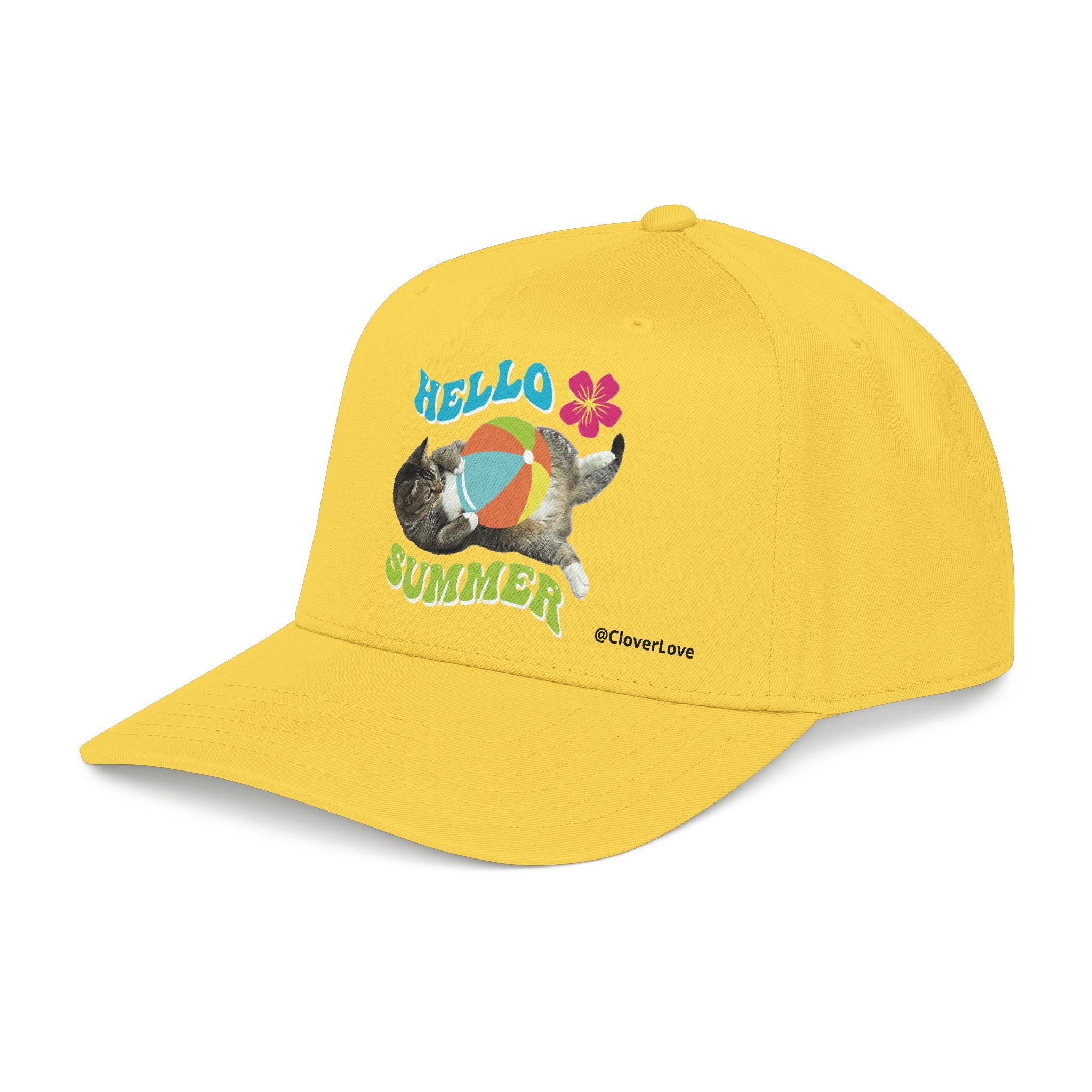 Hello Summer Cat Hat | Cute Cat Baseball Cap With Beach Ball Design