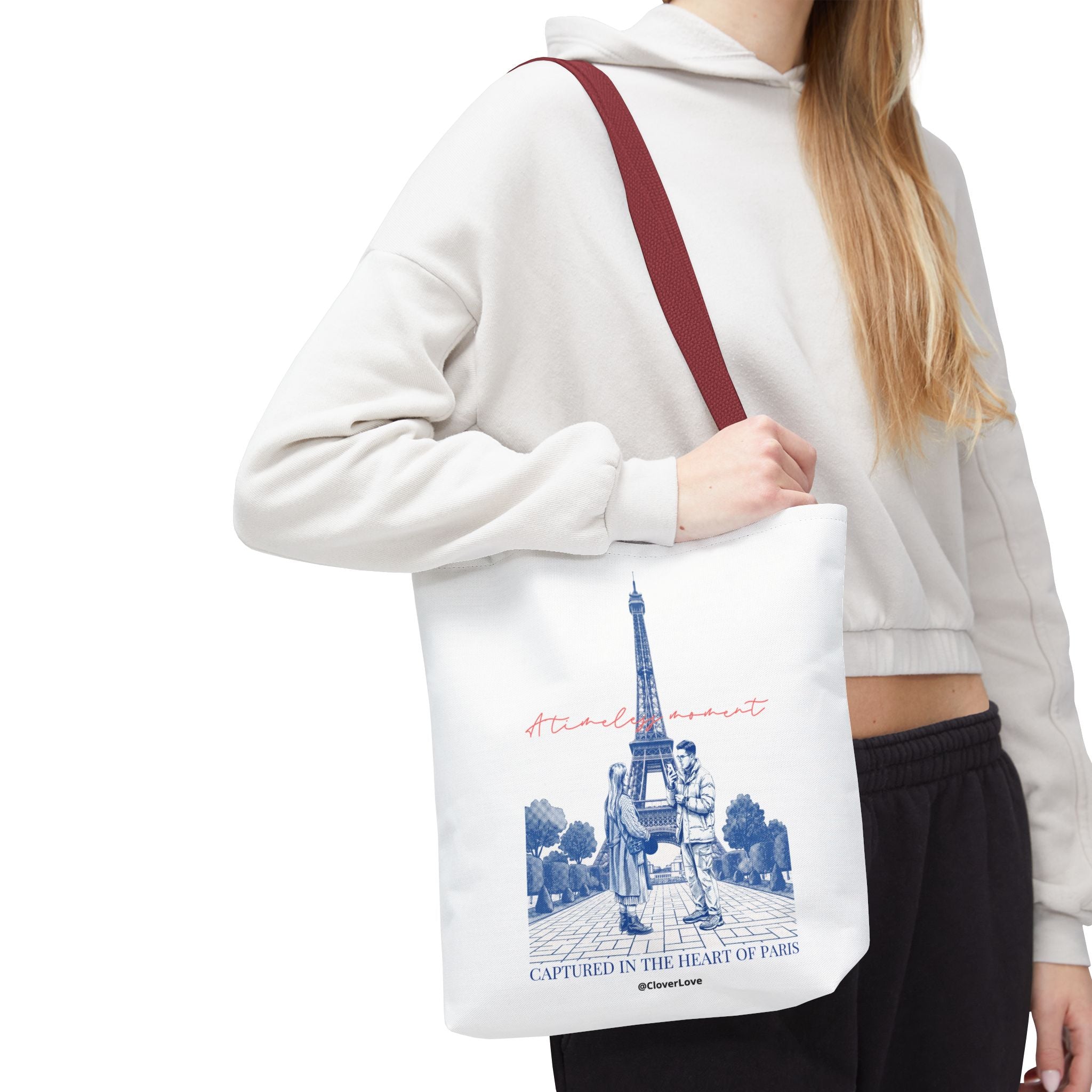 Paris Travel Tote Bag | Vintage Eiffel Tower Couple Canvas Bag