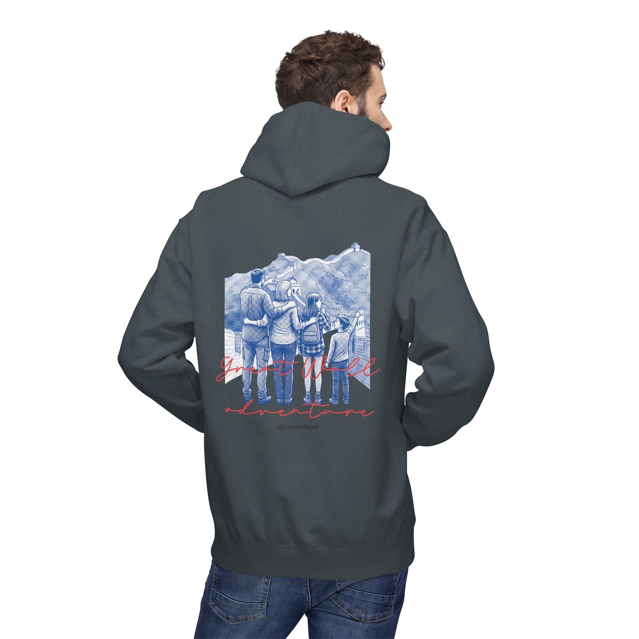 Große Mauer Familienabenteuer Hoodie – Vintage Reise Wahrzeichen Grafik Pullover Sweatshirt