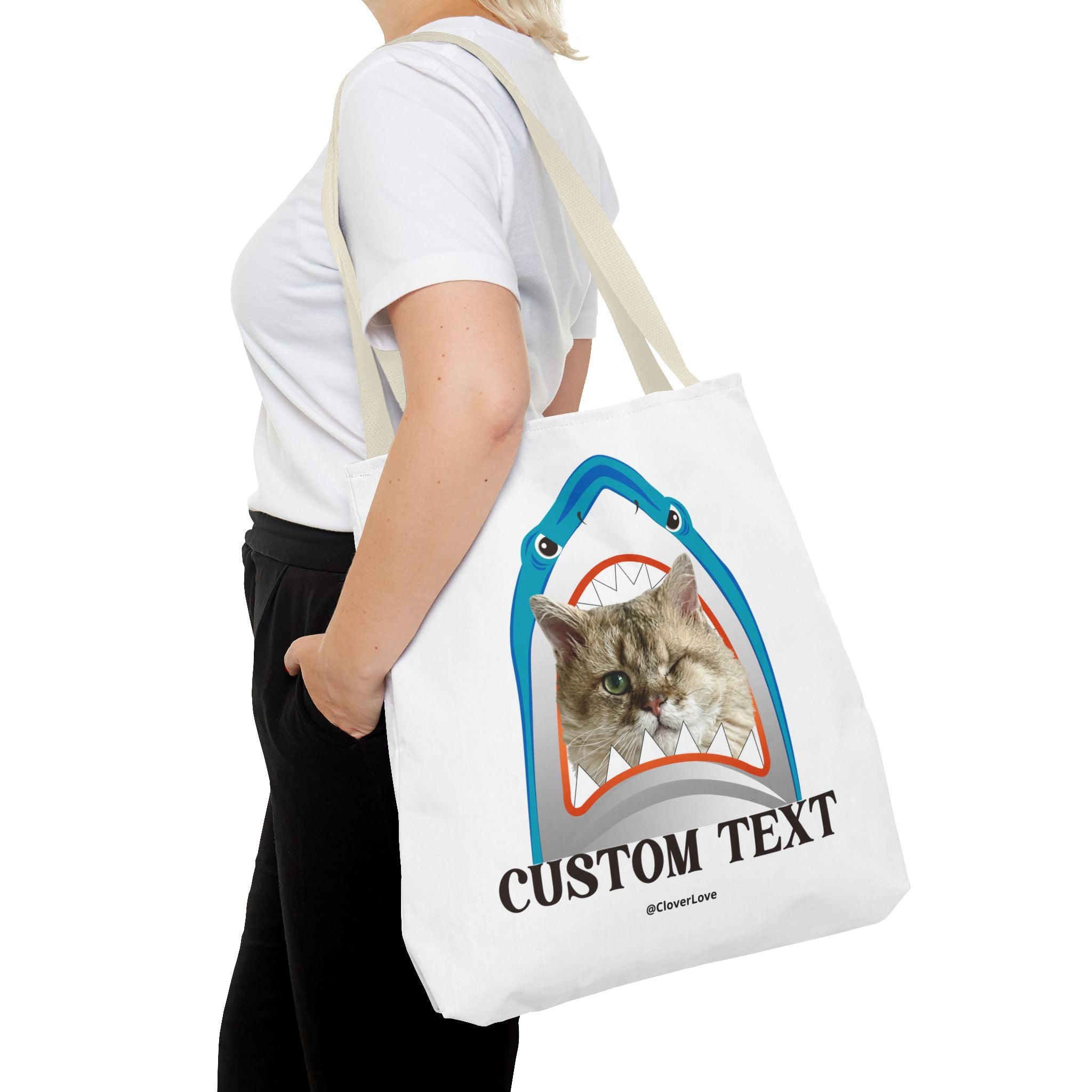 Funny Cat Tote Bag | Custom Pet Photo Shark Summer Bag