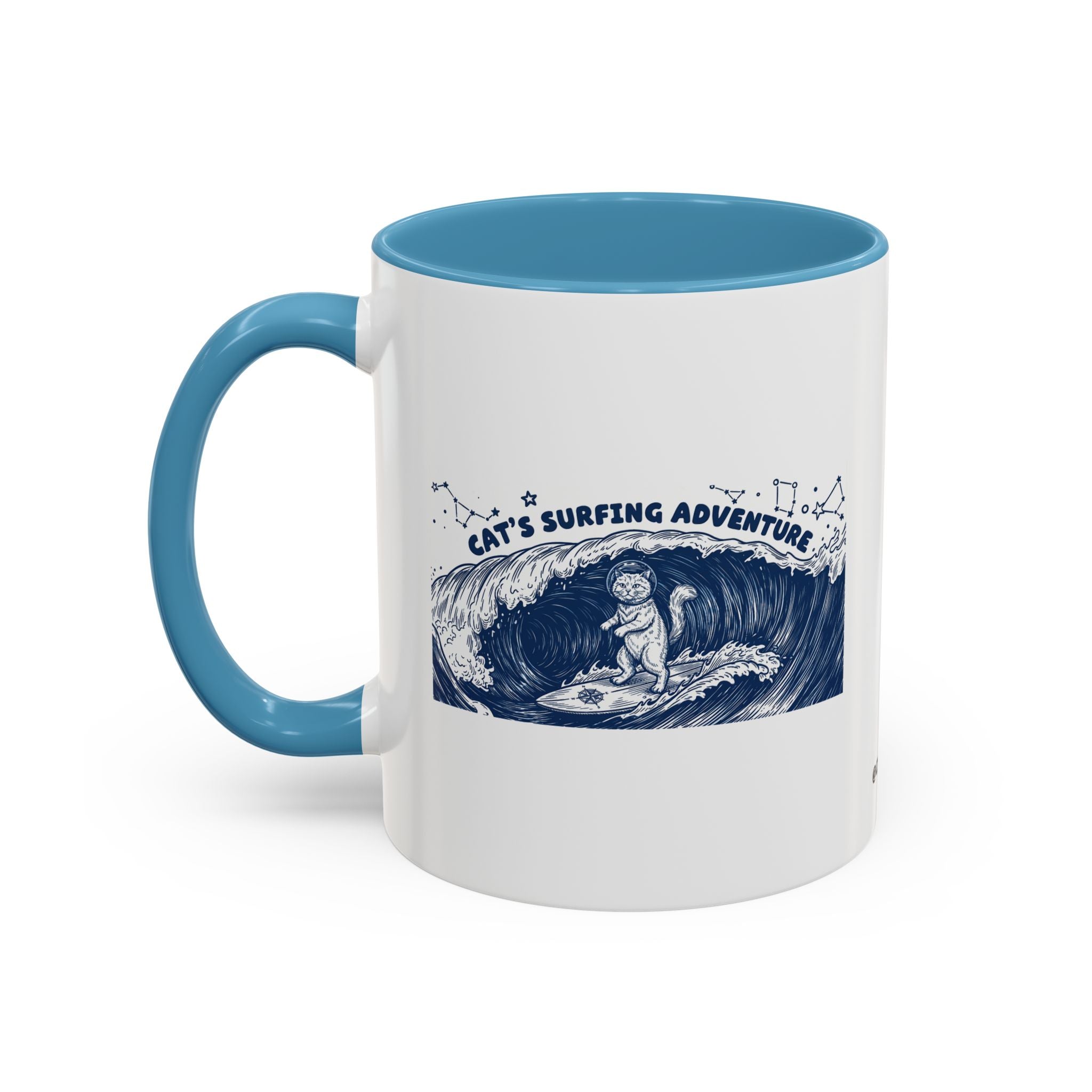 Cat's Surfing Adventure Ocean Wave Mug - Cute Cat Lover Coffee Cup