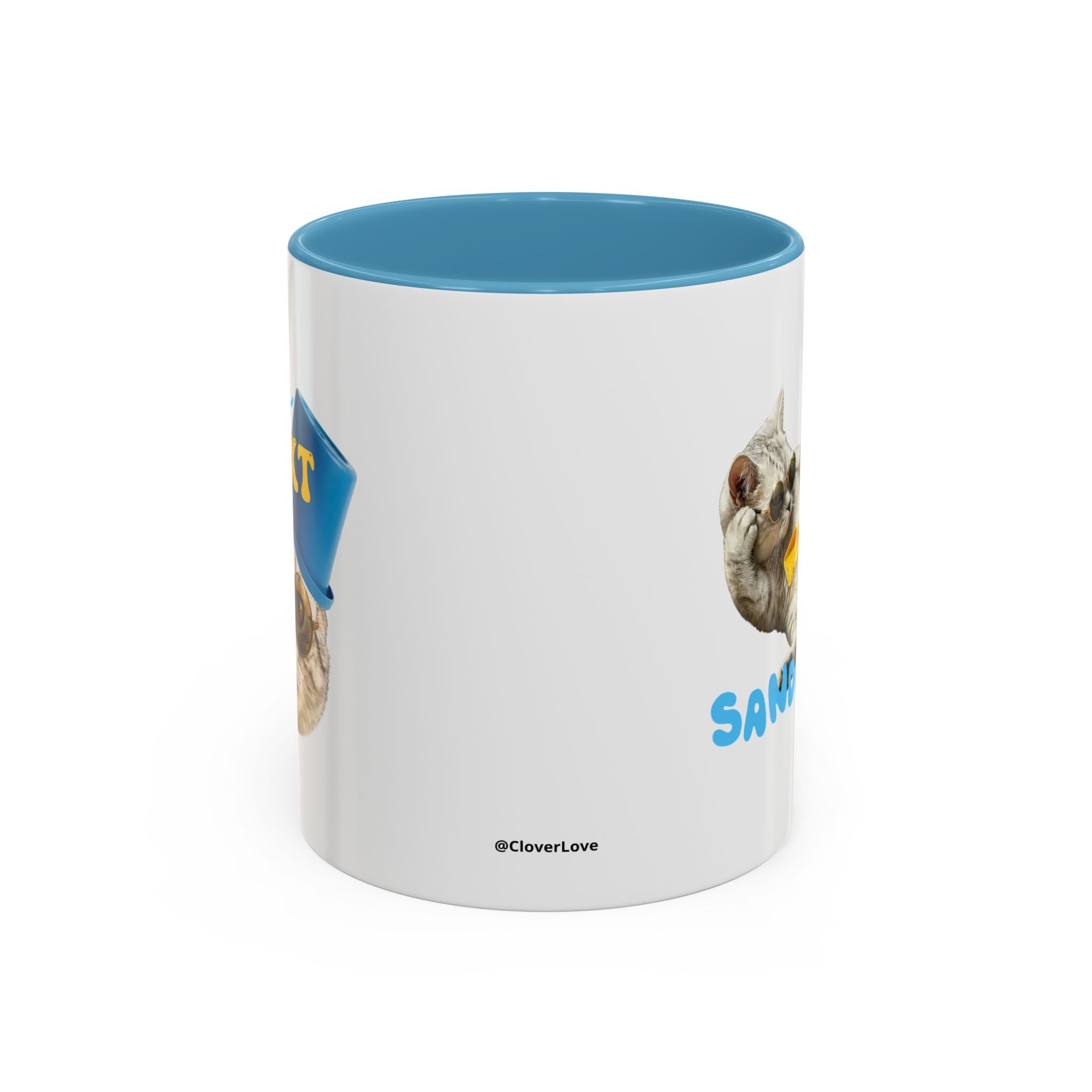 Lustige Sommerkatzen-Tasse | Personalisierte Strandkatzen-Kaffeetasse mit individuellem Text