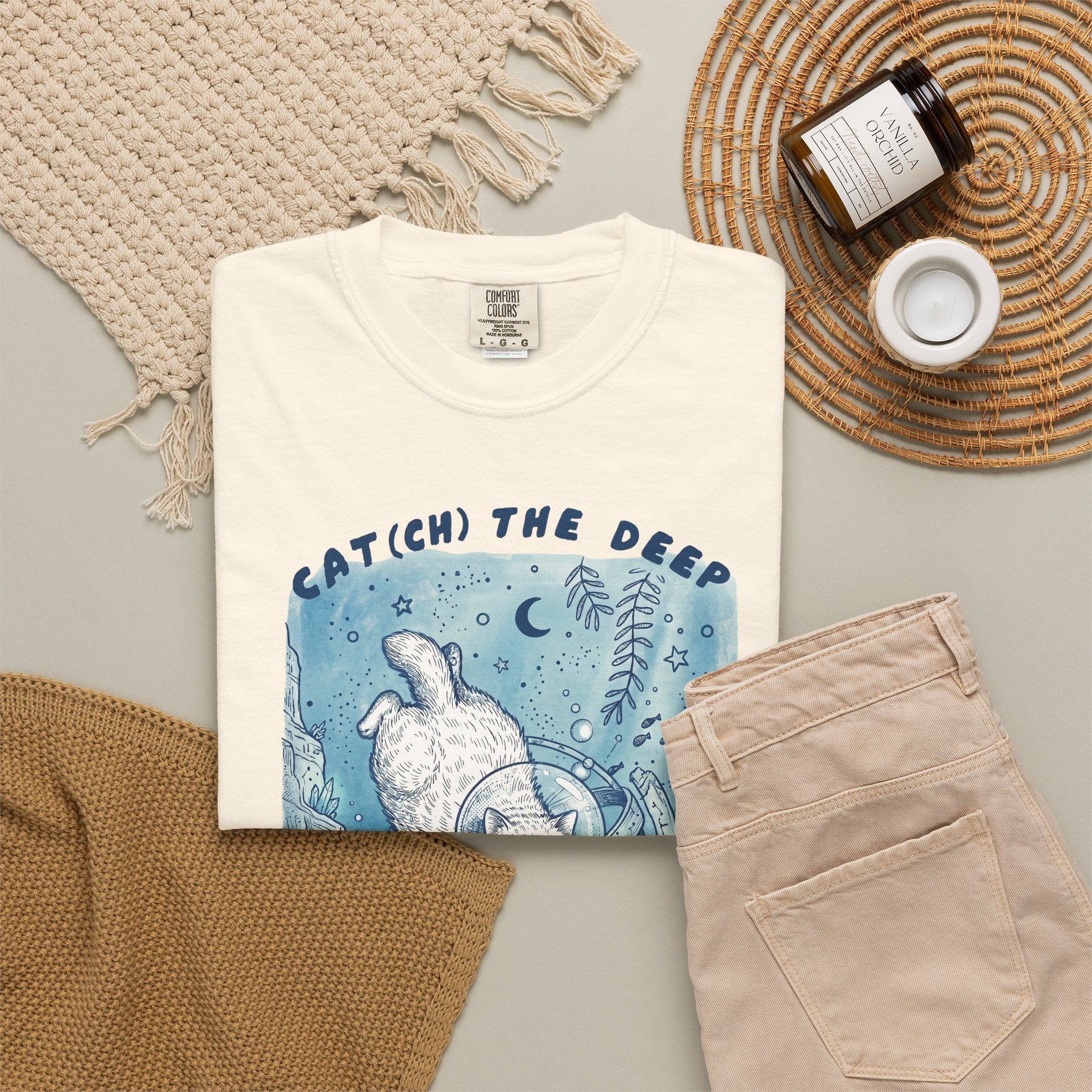 Cat Diver T-Shirt - Deep Sea Cat Explorer Graphic Tee, Ocean Fantasy Shirt for Cat Lovers
