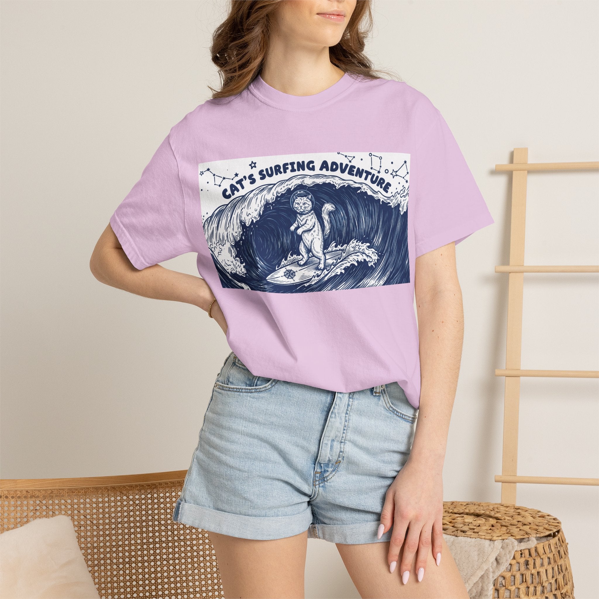 Cat’s Ocean Adventure T-Shirt - Vintage Ocean Wave Graphic Tee for Cat Lovers