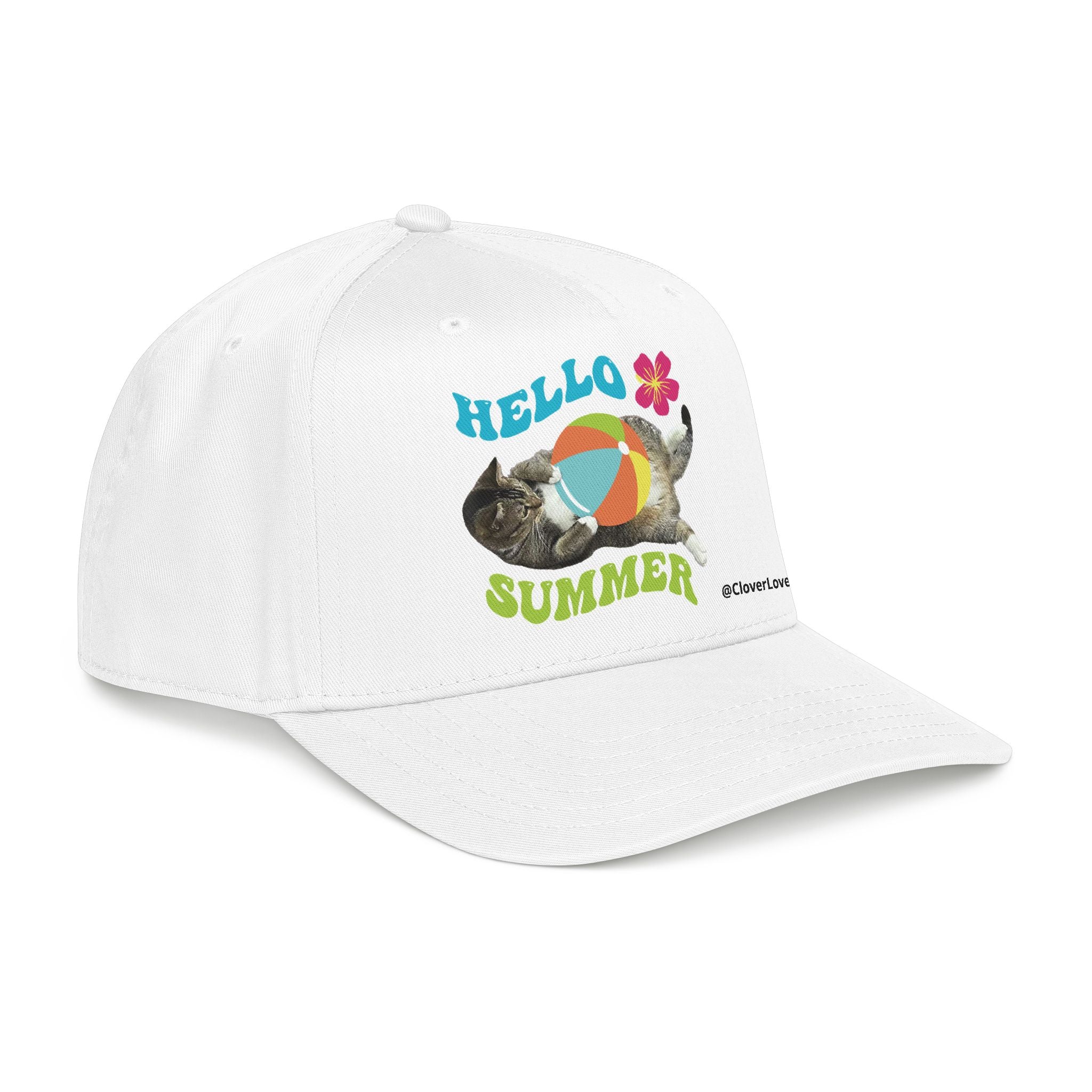 Hello Summer Cat Hat | Cute Cat Baseball Cap With Beach Ball Design