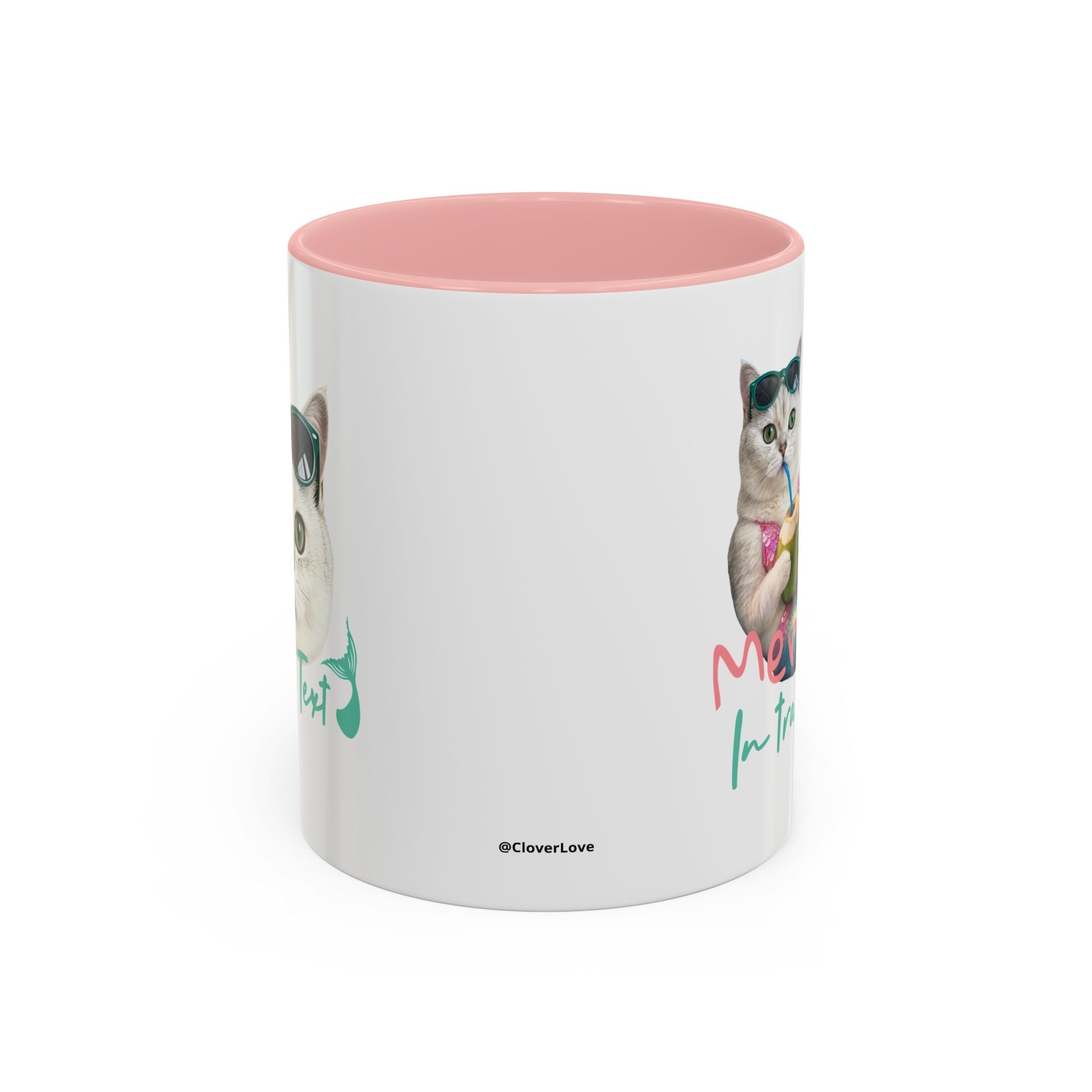 Meerjungfrauenkatze Sommer Tasse | Personalisierte Katzenkaffeetasse mit individuellem Text