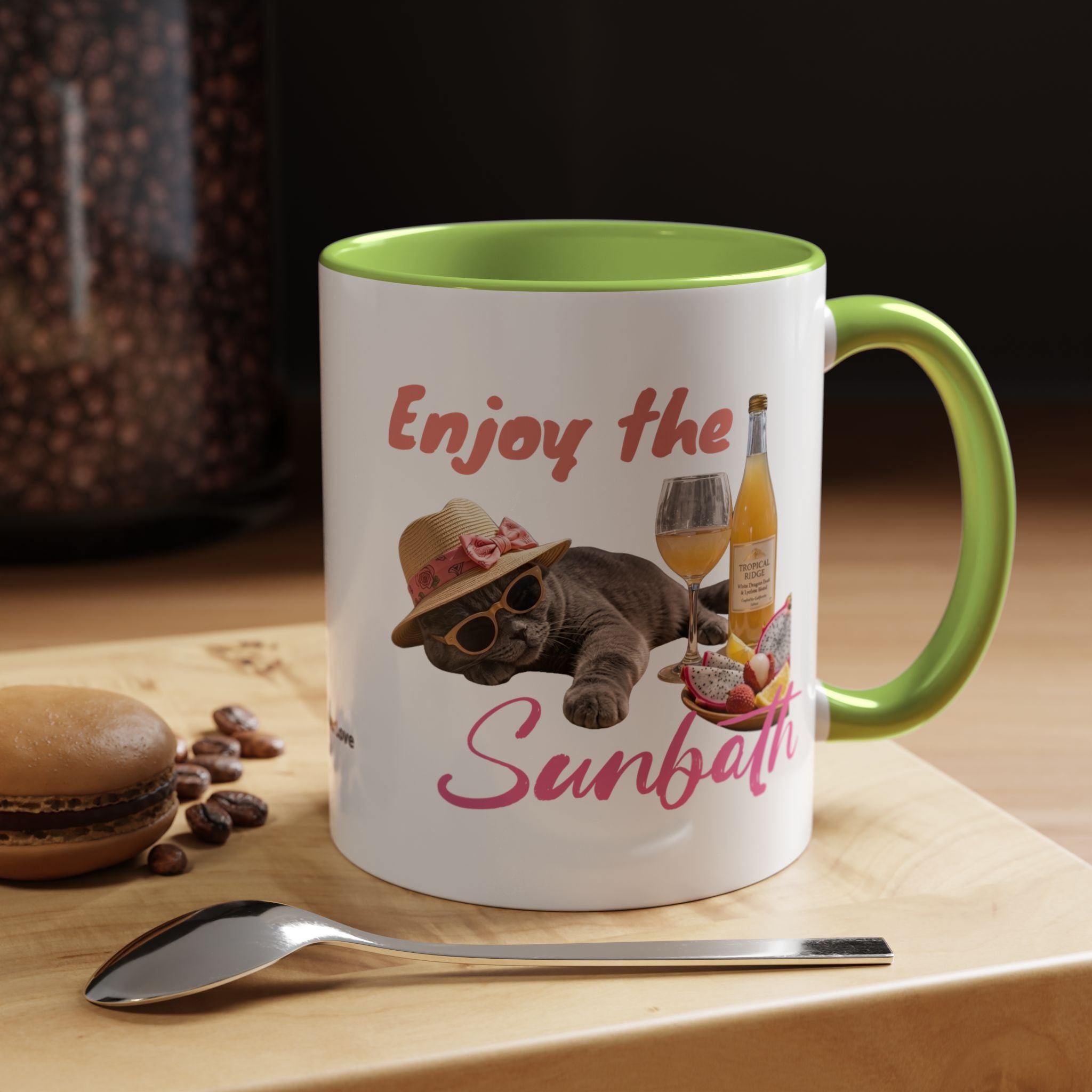 Summer Sunbathing Cat Mug | Personalized Cat Coffee Cup With Custom Text
