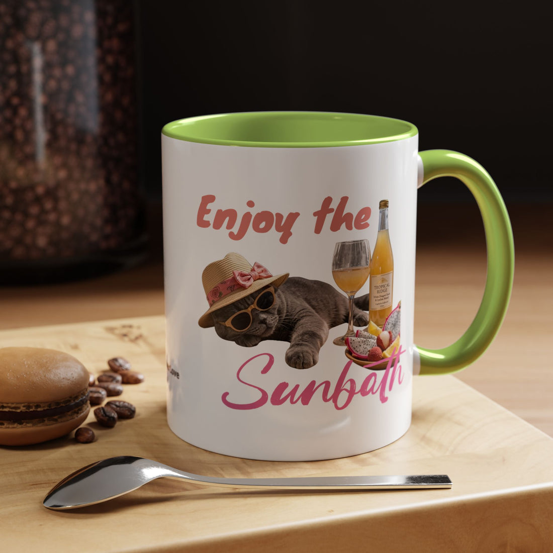 Summer Sunbathing Cat Mug | Personalized Cat Coffee Cup With Custom Text