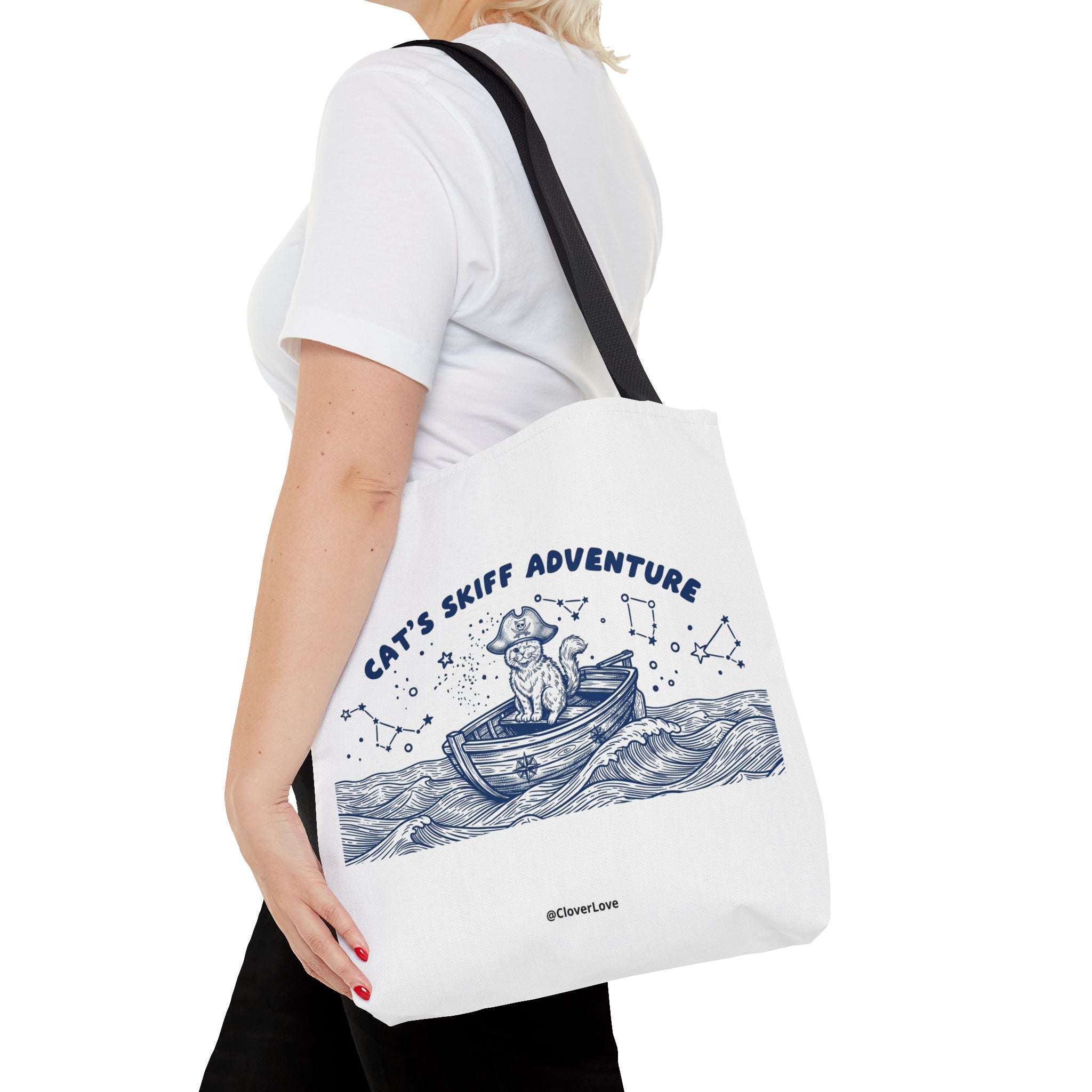 Cat's Skiff Adventure Tote Bag | Vintage Nautical Ocean Canvas Bag