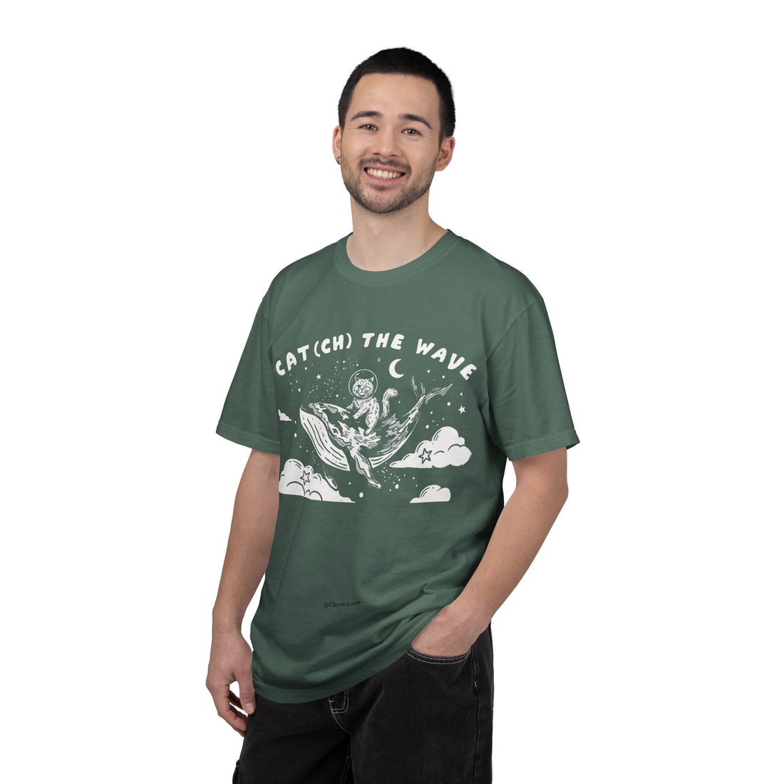 Cat Riding Whale T-Shirt - Fantasy Ocean Adventure Graphic Tee for Cat Lovers