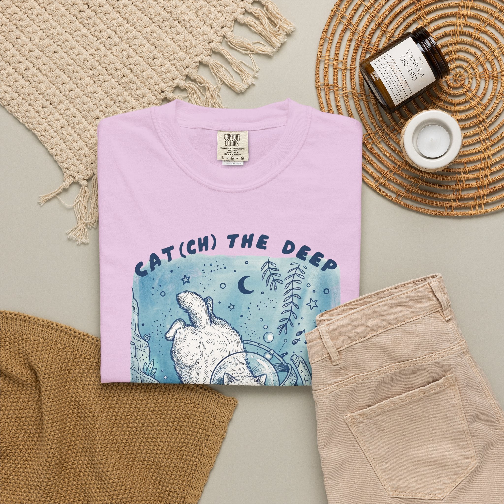 Cat Diver T-Shirt - Deep Sea Cat Explorer Graphic Tee, Ocean Fantasy Shirt for Cat Lovers