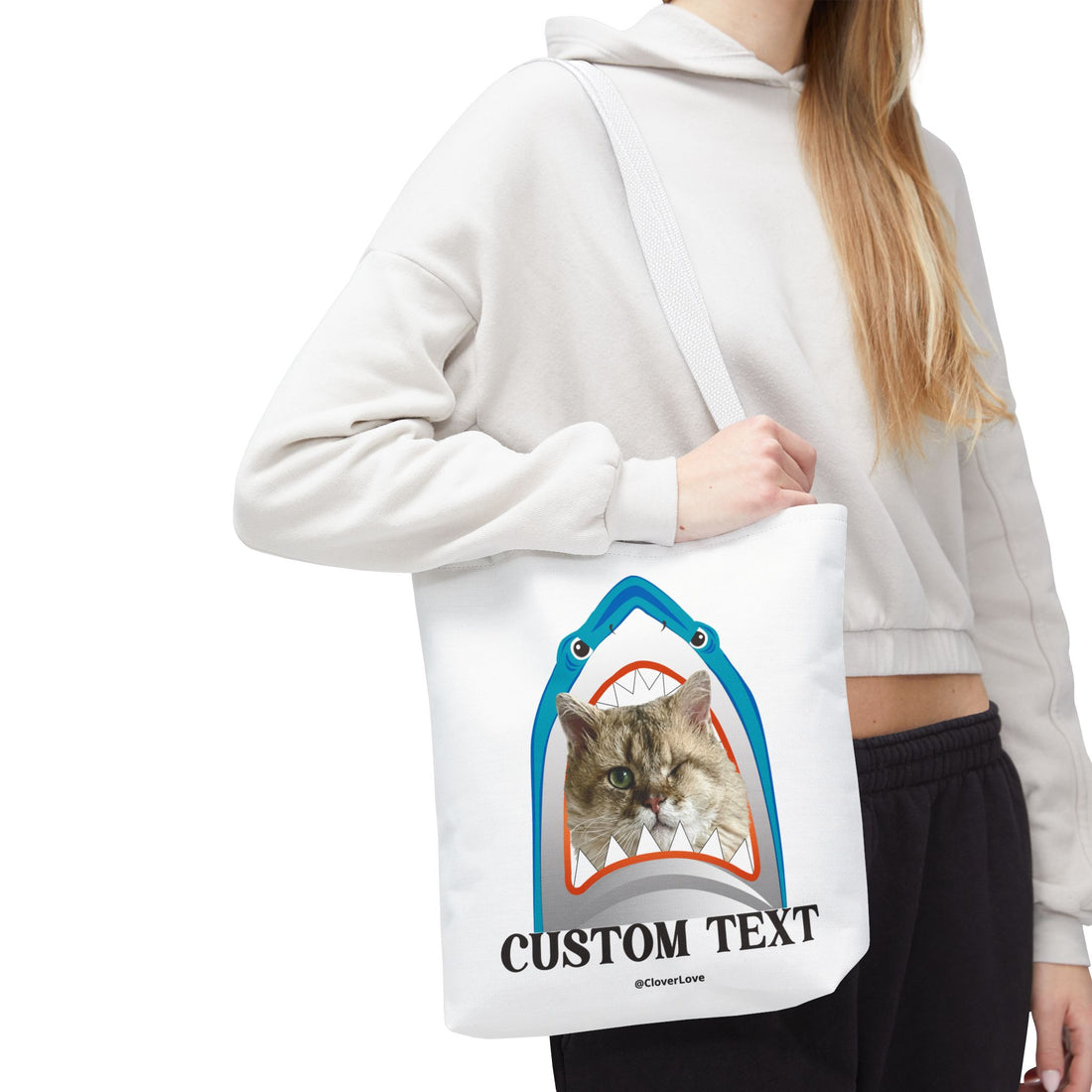 Funny Cat Tote Bag | Custom Pet Photo Shark Summer Bag