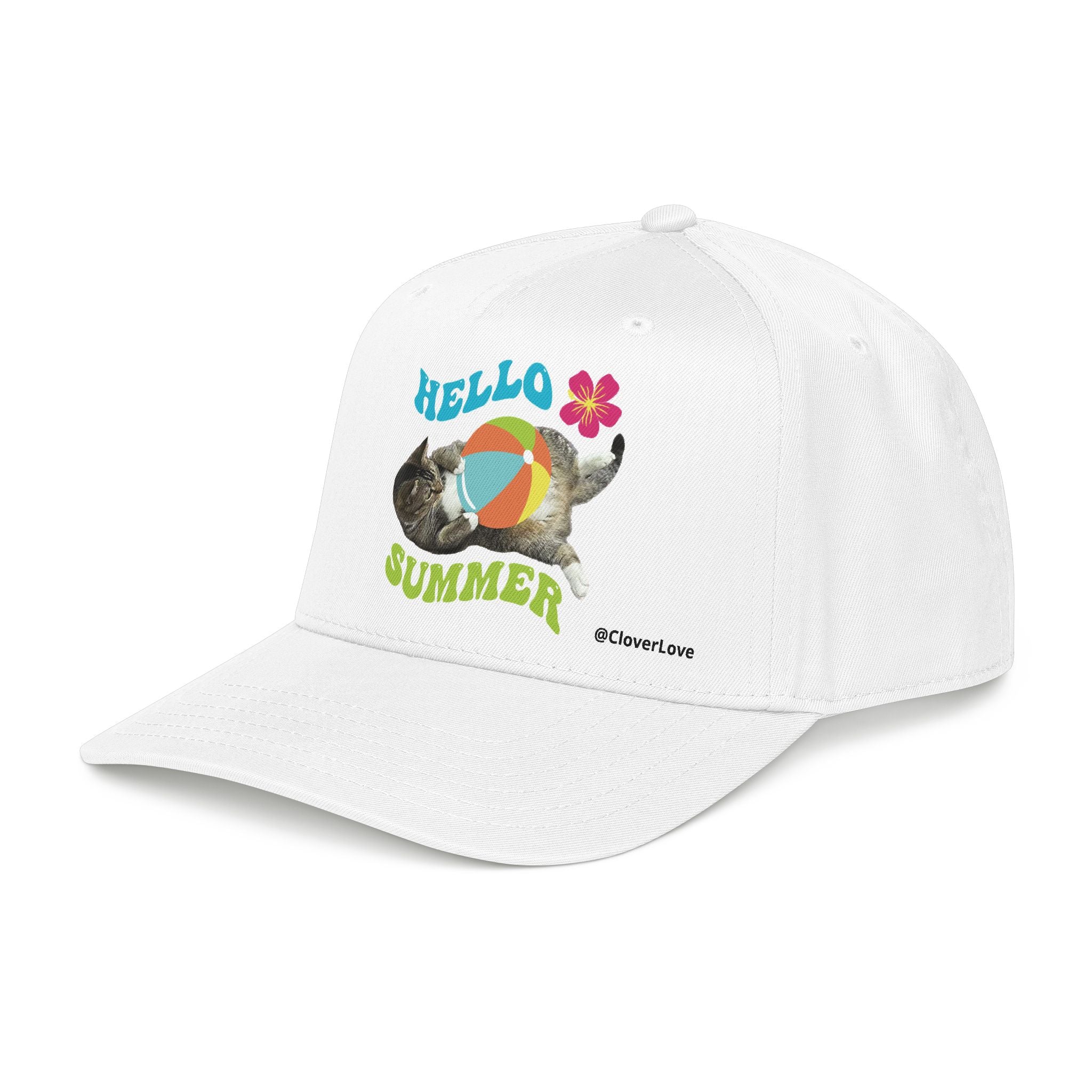 Hello Summer Cat Hat | Cute Cat Baseball Cap With Beach Ball Design