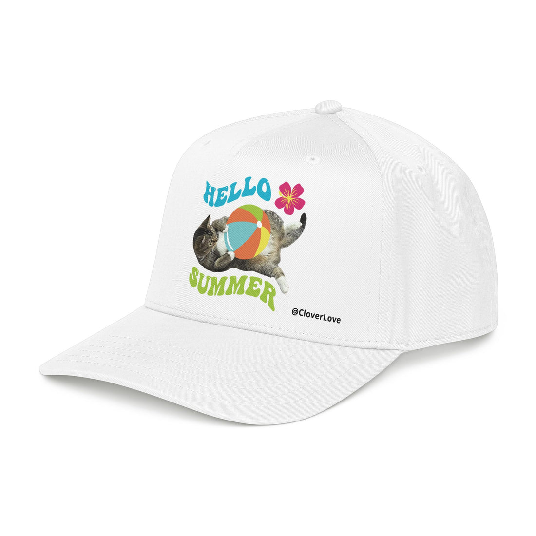Hello Summer Cat Hat | Cute Cat Baseball Cap With Beach Ball Design