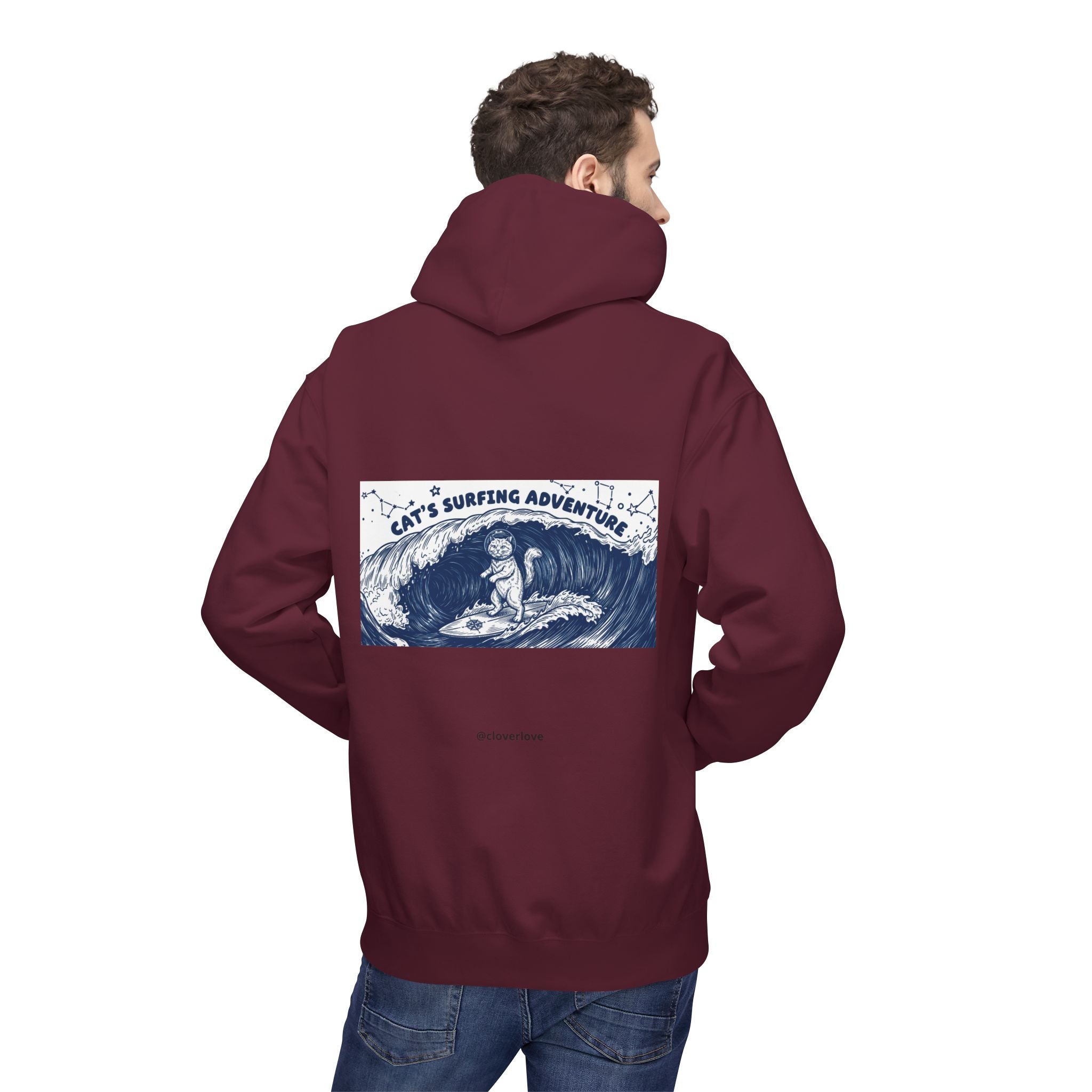 Katzen-Surf-Abenteuer Hoodie | Vintage Meeres-Grafik Sweatshirt
