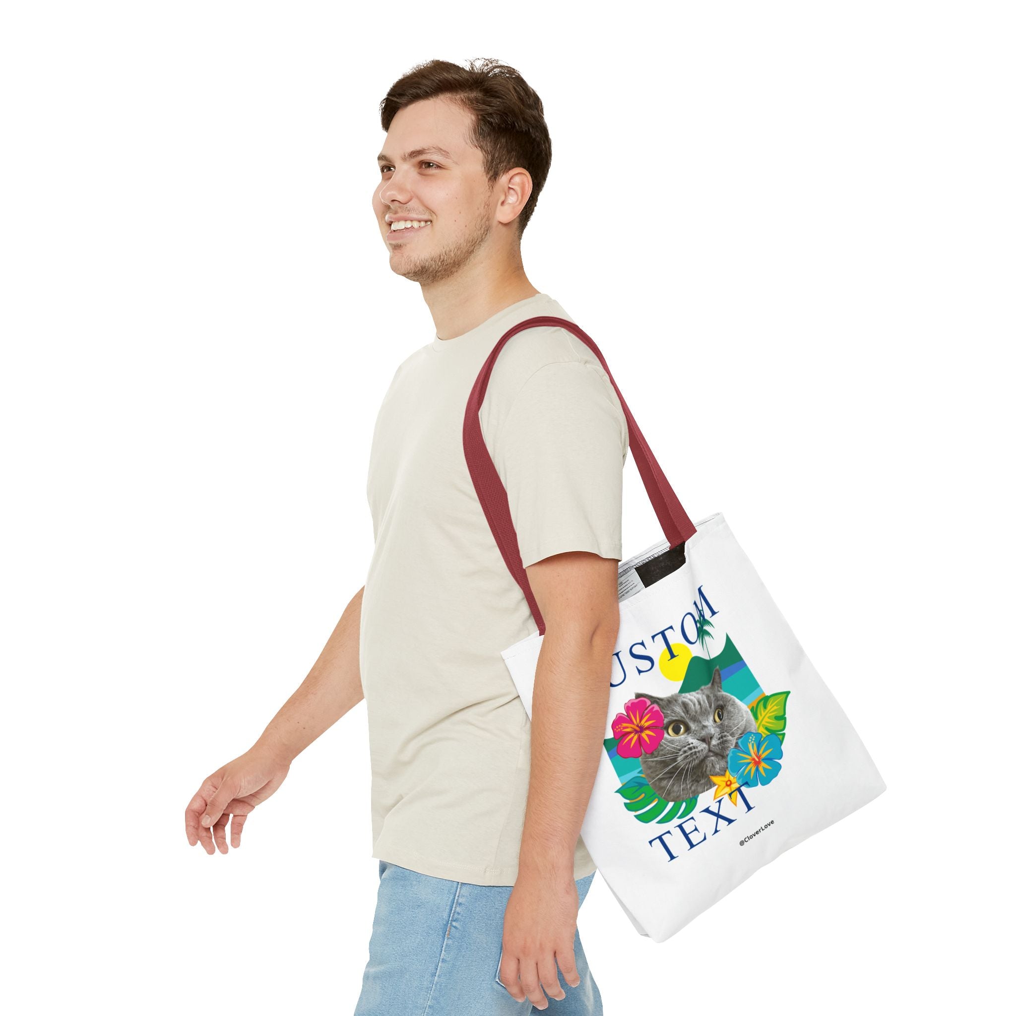 Tropical Cat Tote Bag | Personalized Pet Photo Canvas Bag