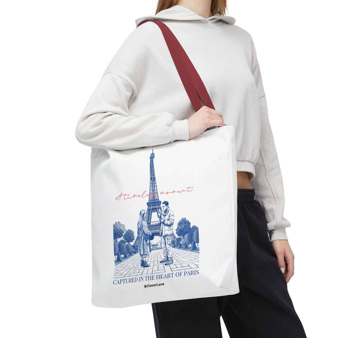 Paris Travel Tote Bag | Vintage Eiffel Tower Couple Canvas Bag