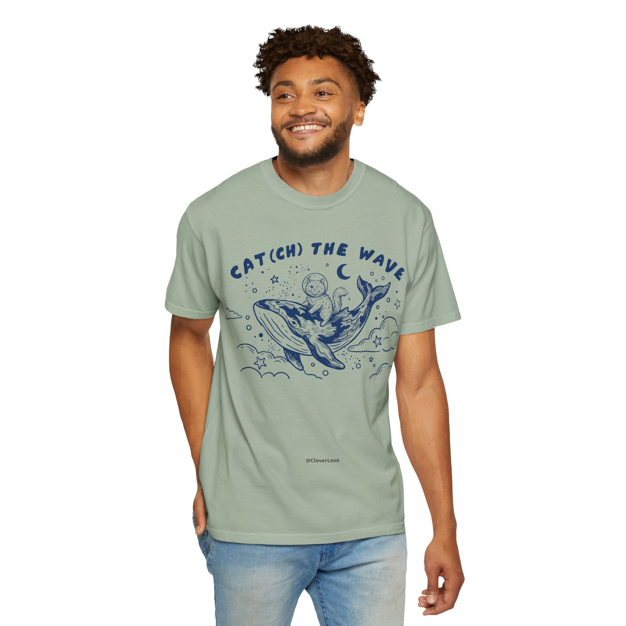Cat Riding Whale T-Shirt - Cute Ocean Cat Graphic Tee, Fantasy Wave Shirt for Cat Lovers