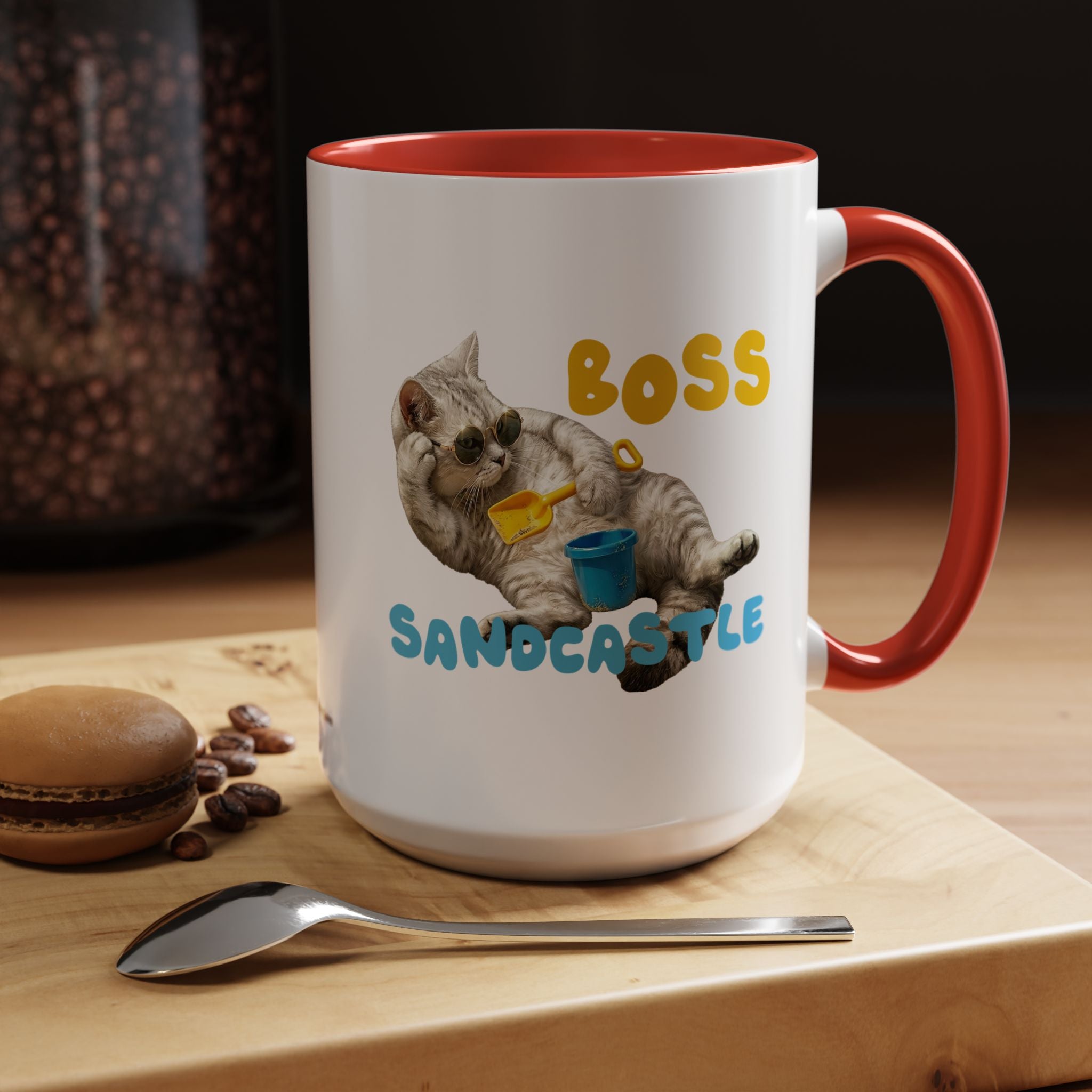 Lustige Sommerkatzen-Tasse | Personalisierte Strandkatzen-Kaffeetasse mit individuellem Text
