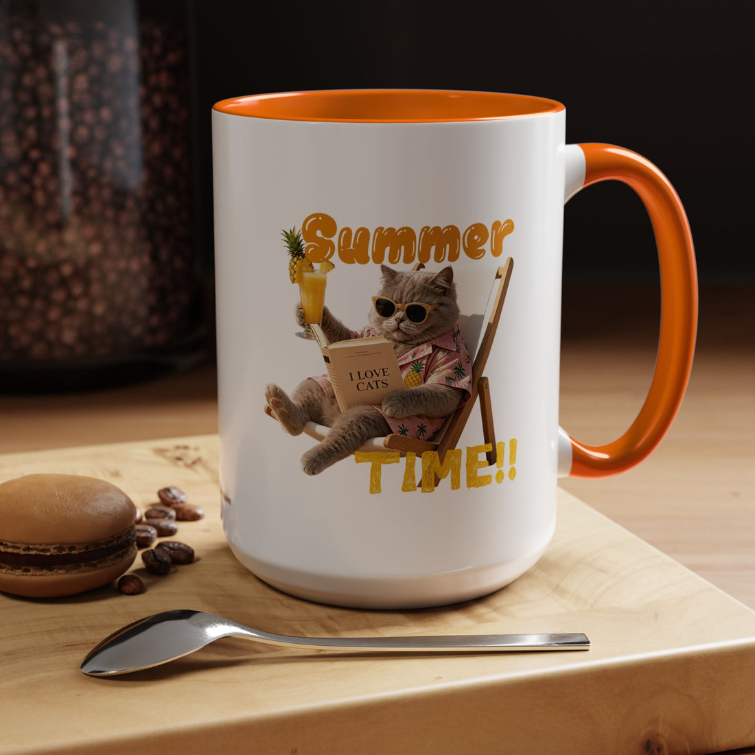 Lustige Katzen-Sommer-Tasse – Süße Strand-Kaffeetasse für Katzenliebhaber