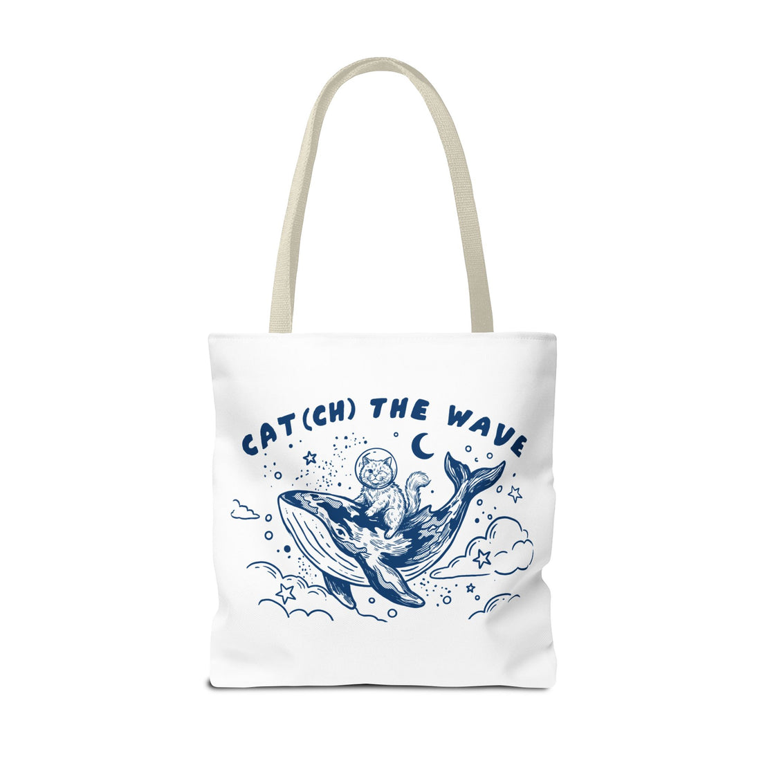 Cat Whale Adventure Tote Bag | Vintage Ocean Graphic Canvas Bag