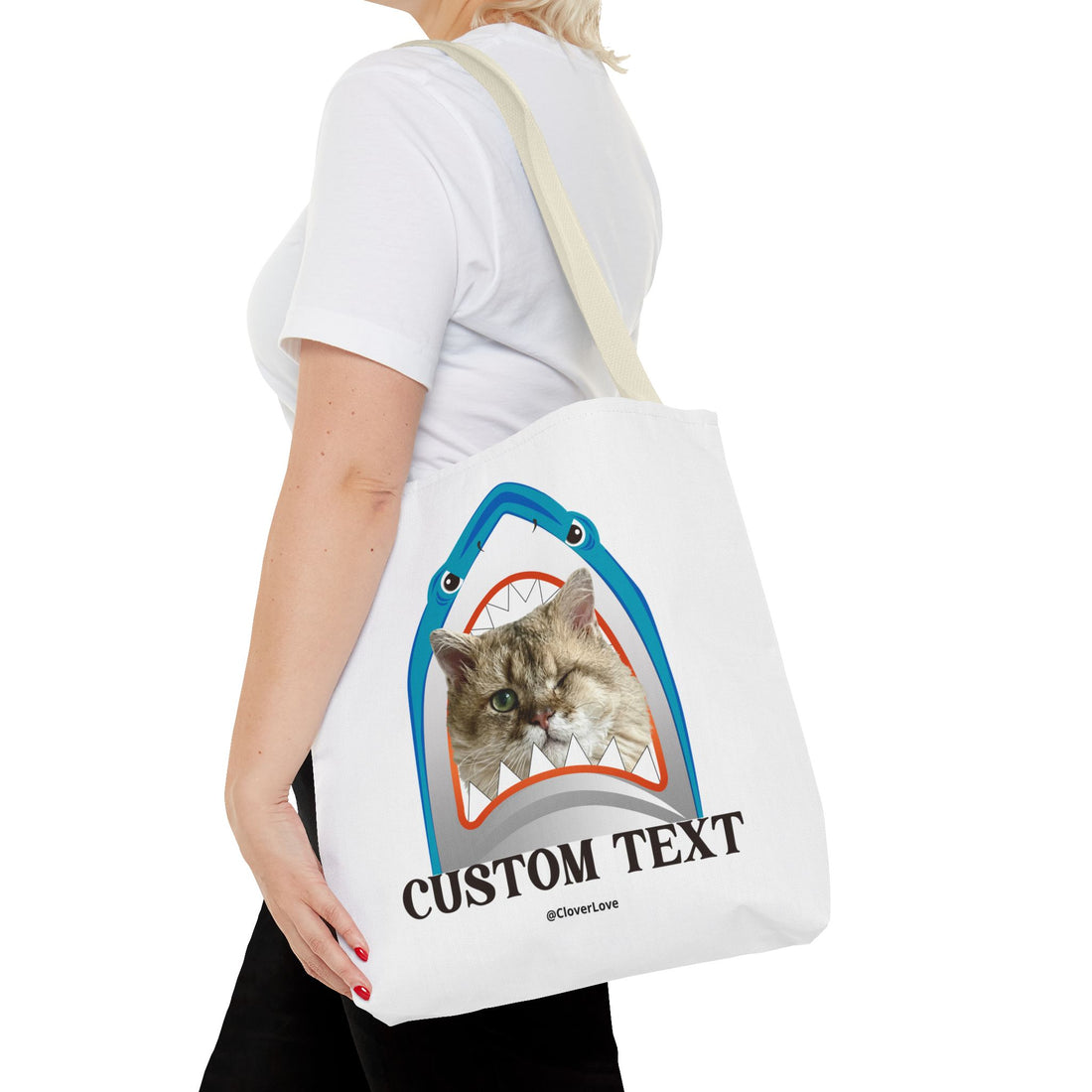 Funny Cat Tote Bag | Custom Pet Photo Shark Summer Bag
