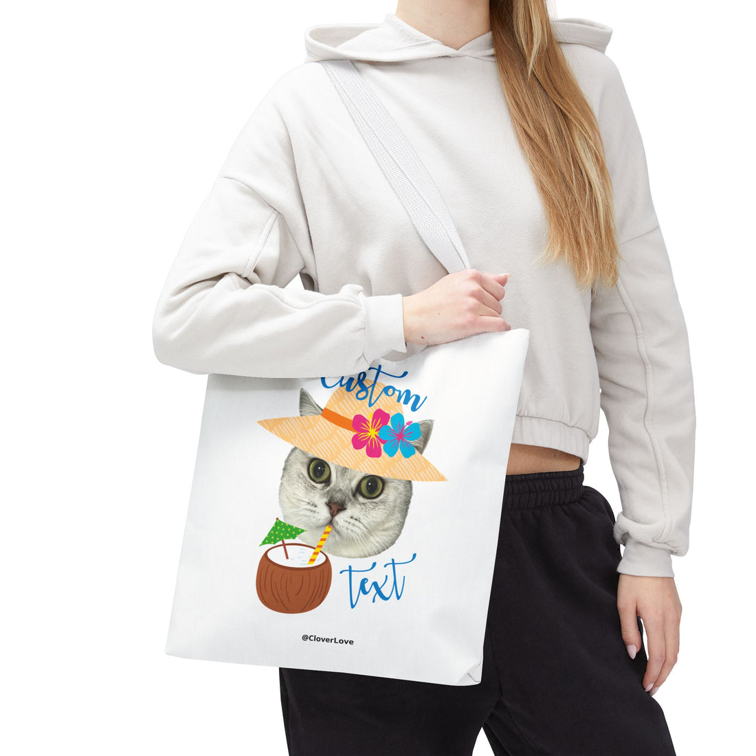 Summer Cat Tote Bag | Personalized Pet Photo Canvas Bag