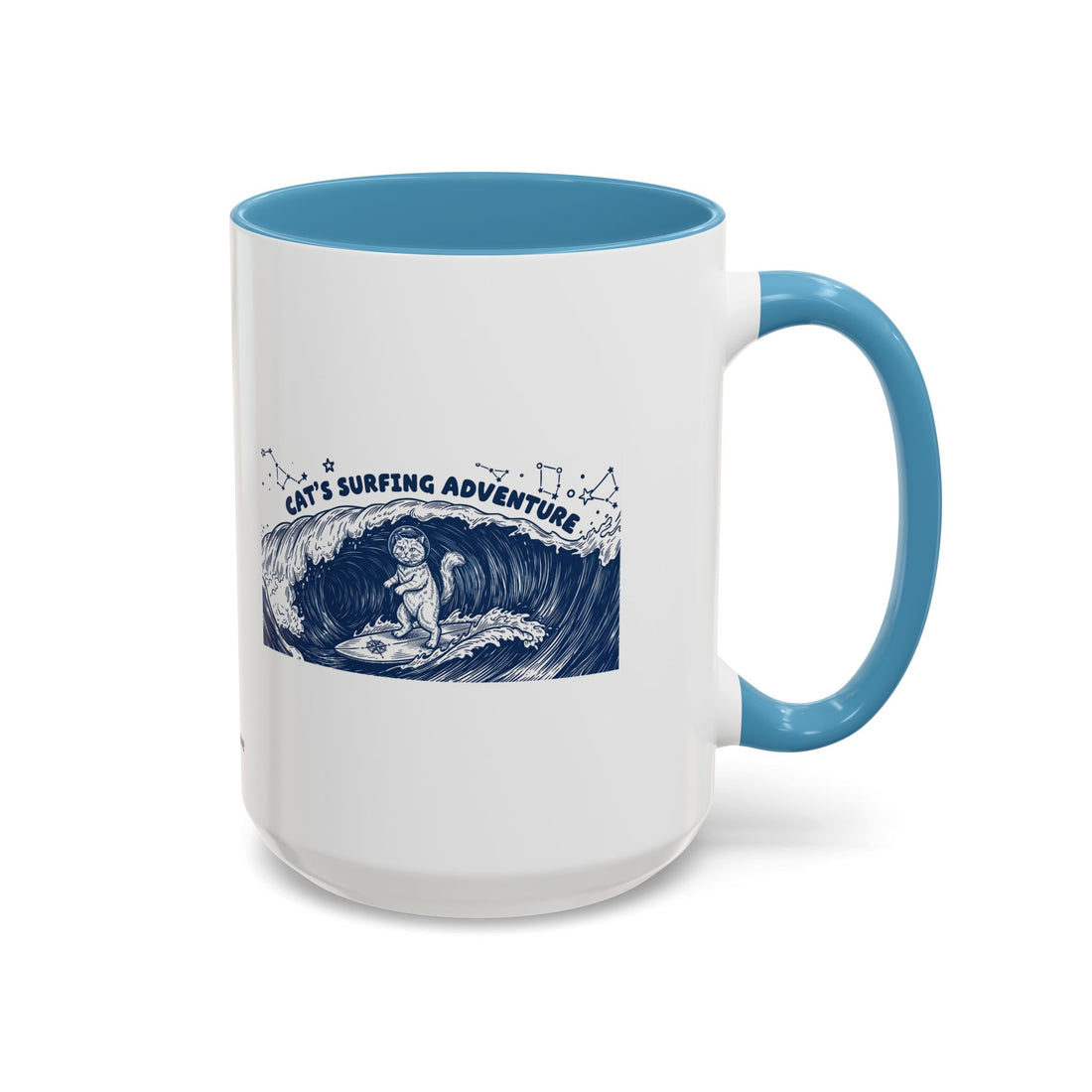 Cat's Surfing Adventure Ocean Wave Mug - Cute Cat Lover Coffee Cup