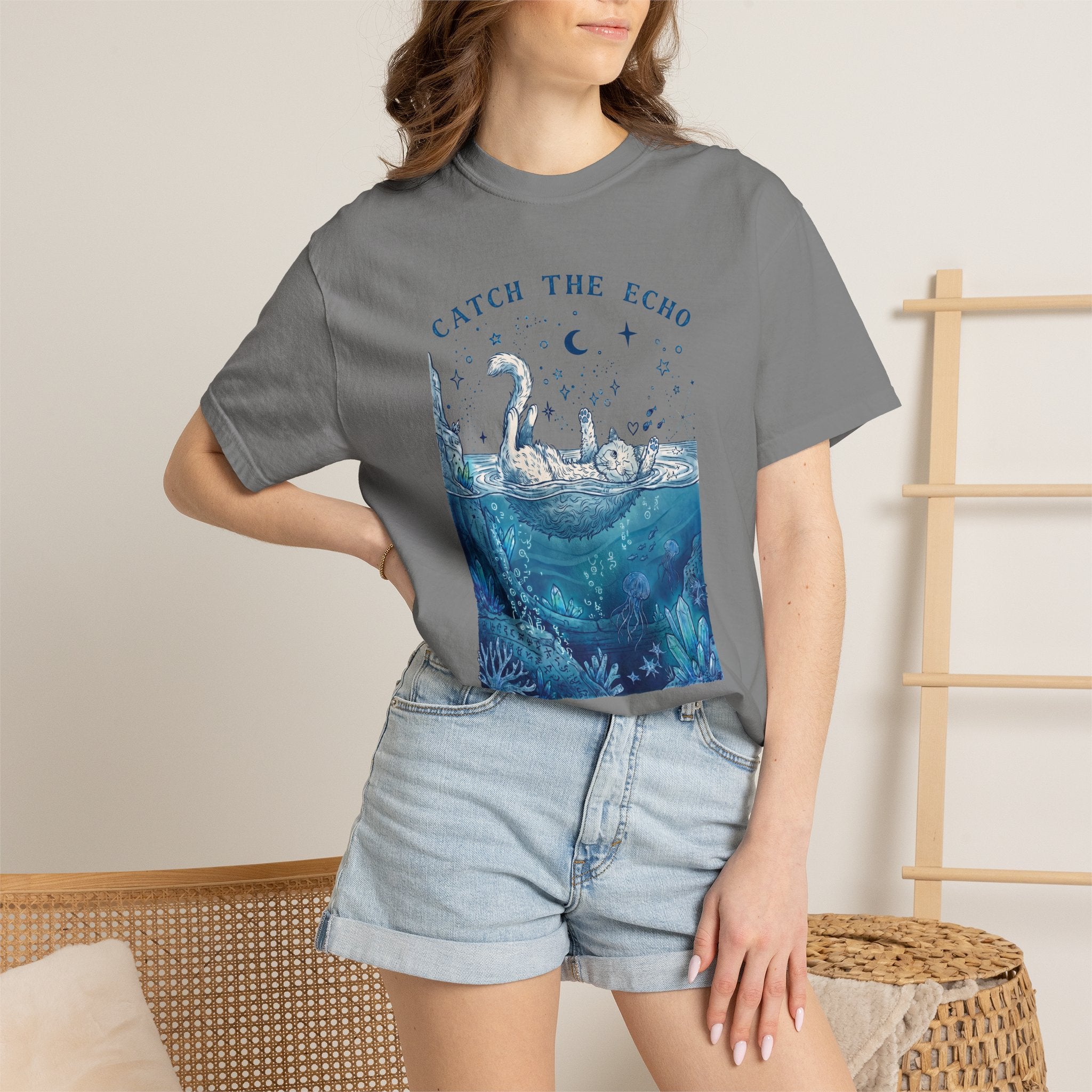 Catch The Echo Cat T-Shirt - Vintage Fantasy Animal Shirt for Cat Lovers