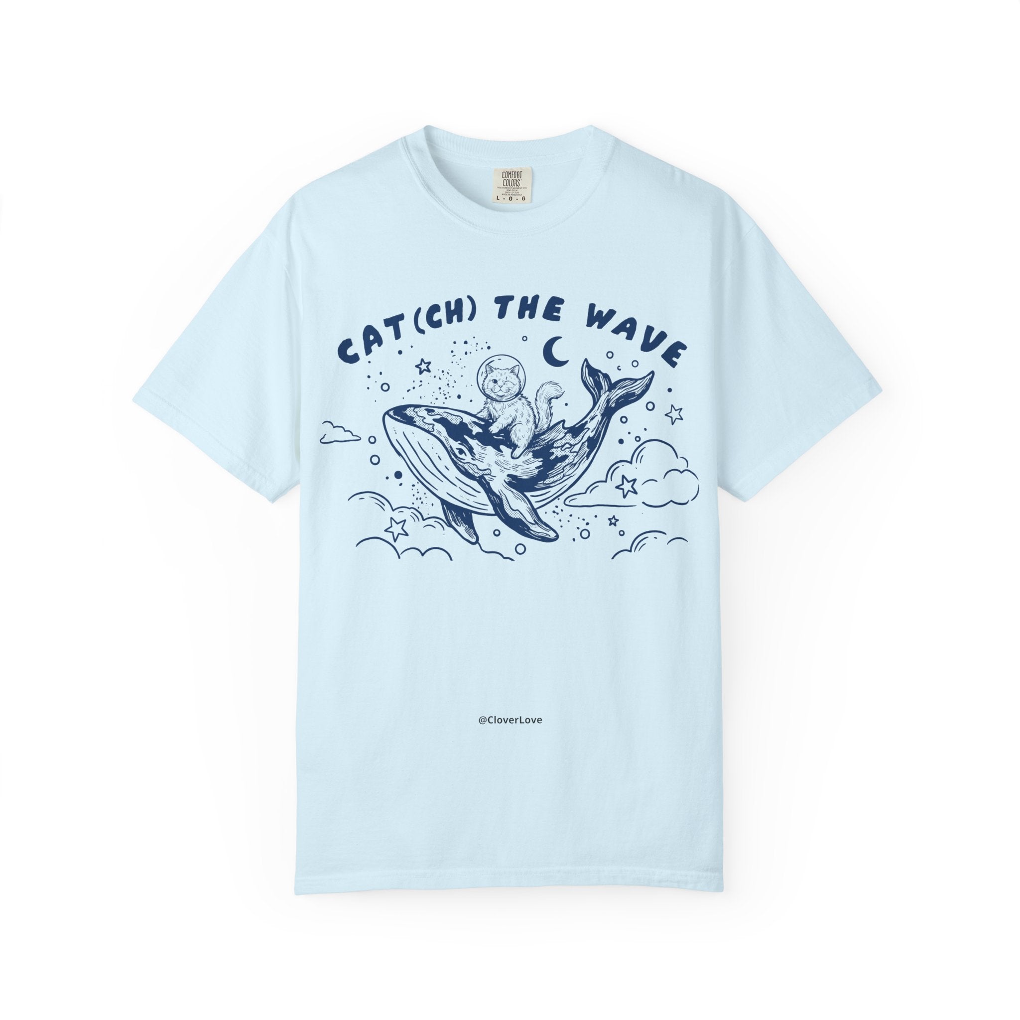 Cat Riding Whale T-Shirt - Cute Ocean Cat Graphic Tee, Fantasy Wave Shirt for Cat Lovers
