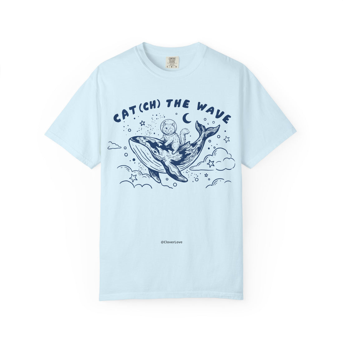 Cat Riding Whale T-Shirt - Cute Ocean Cat Graphic Tee, Fantasy Wave Shirt for Cat Lovers