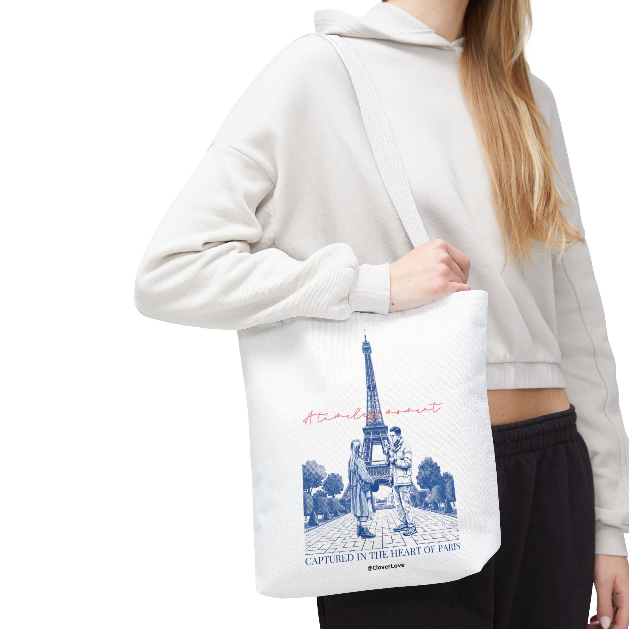Paris Travel Tote Bag | Vintage Eiffel Tower Couple Canvas Bag