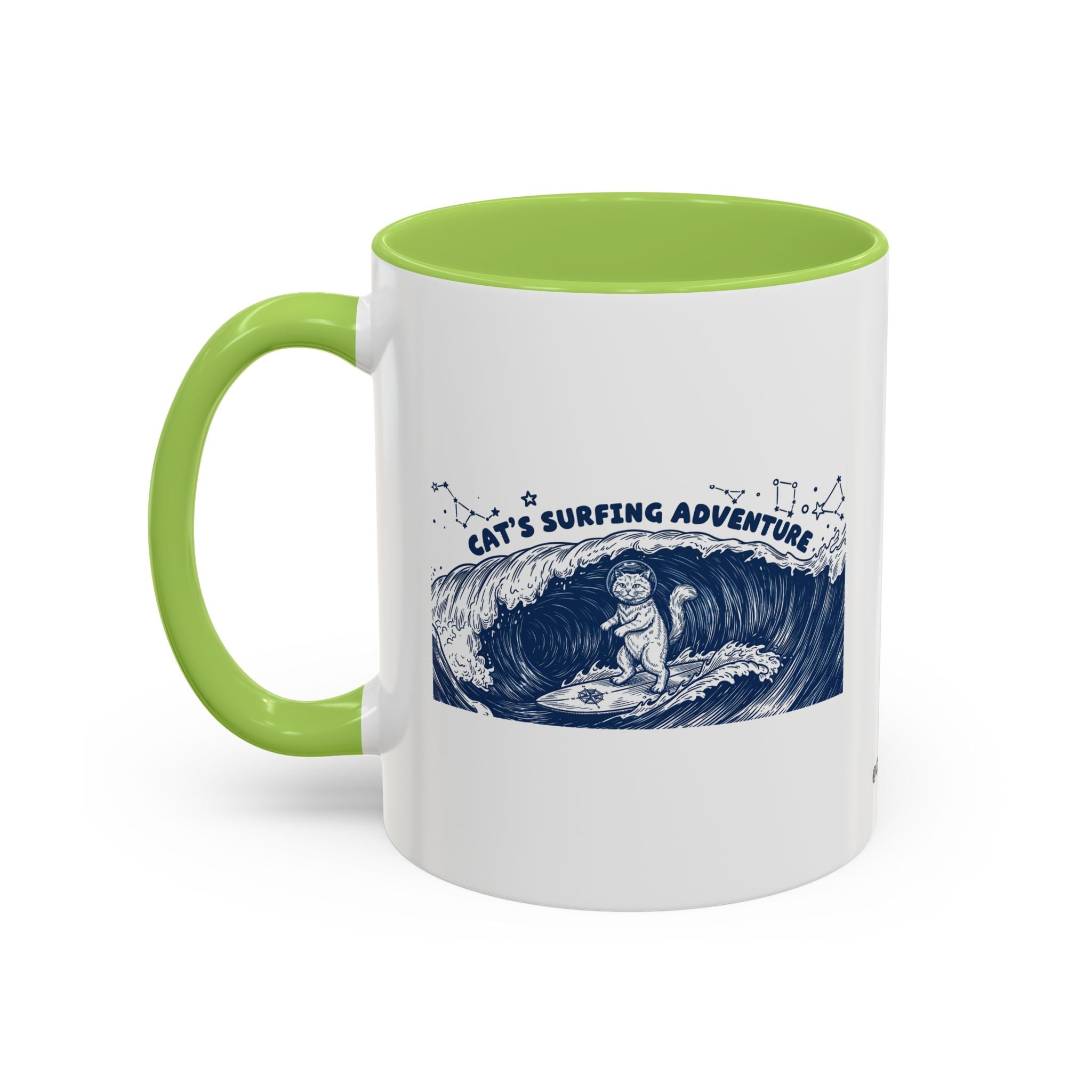 Cat's Surfing Adventure Ocean Wave Mug - Cute Cat Lover Coffee Cup