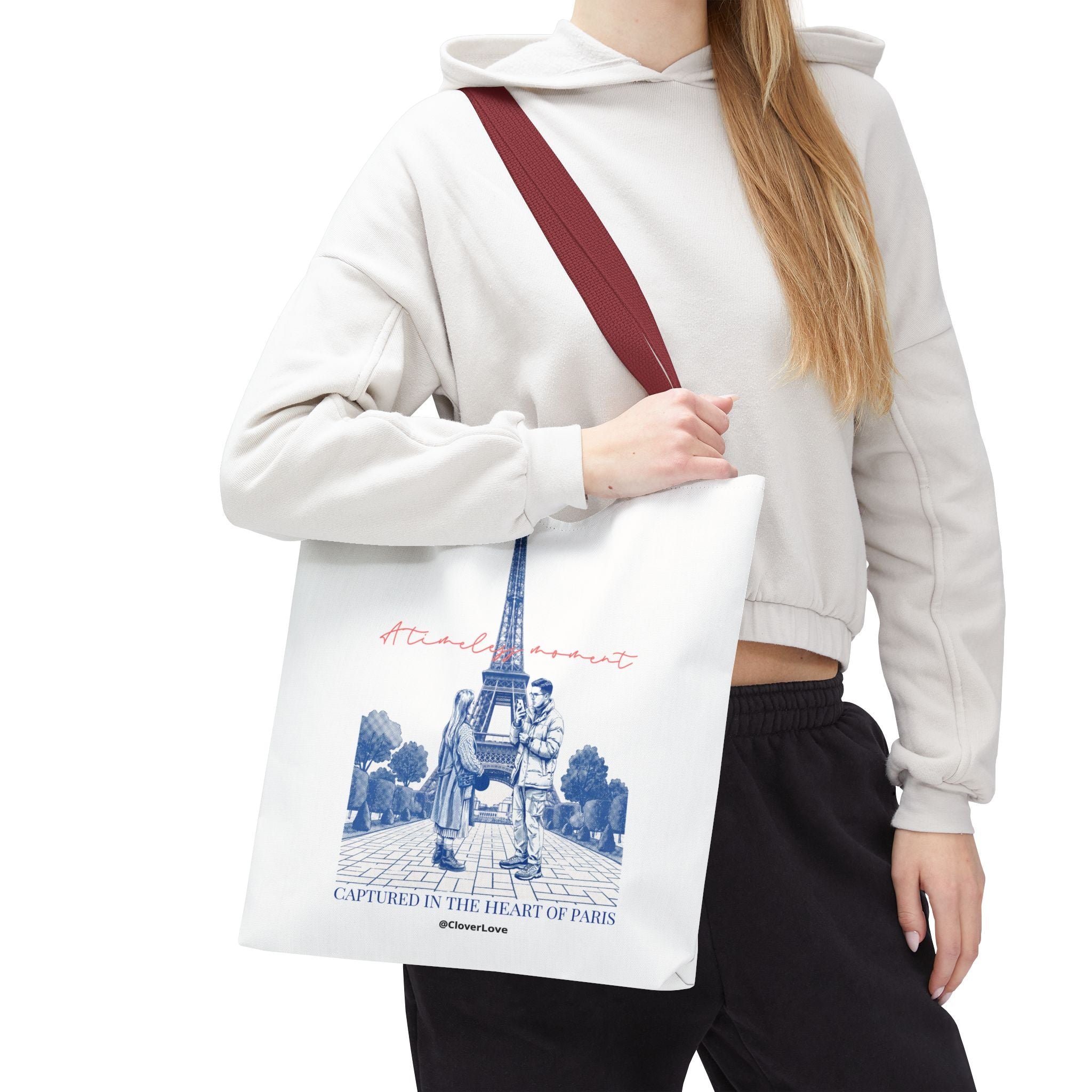 Paris Travel Tote Bag | Vintage Eiffel Tower Couple Canvas Bag