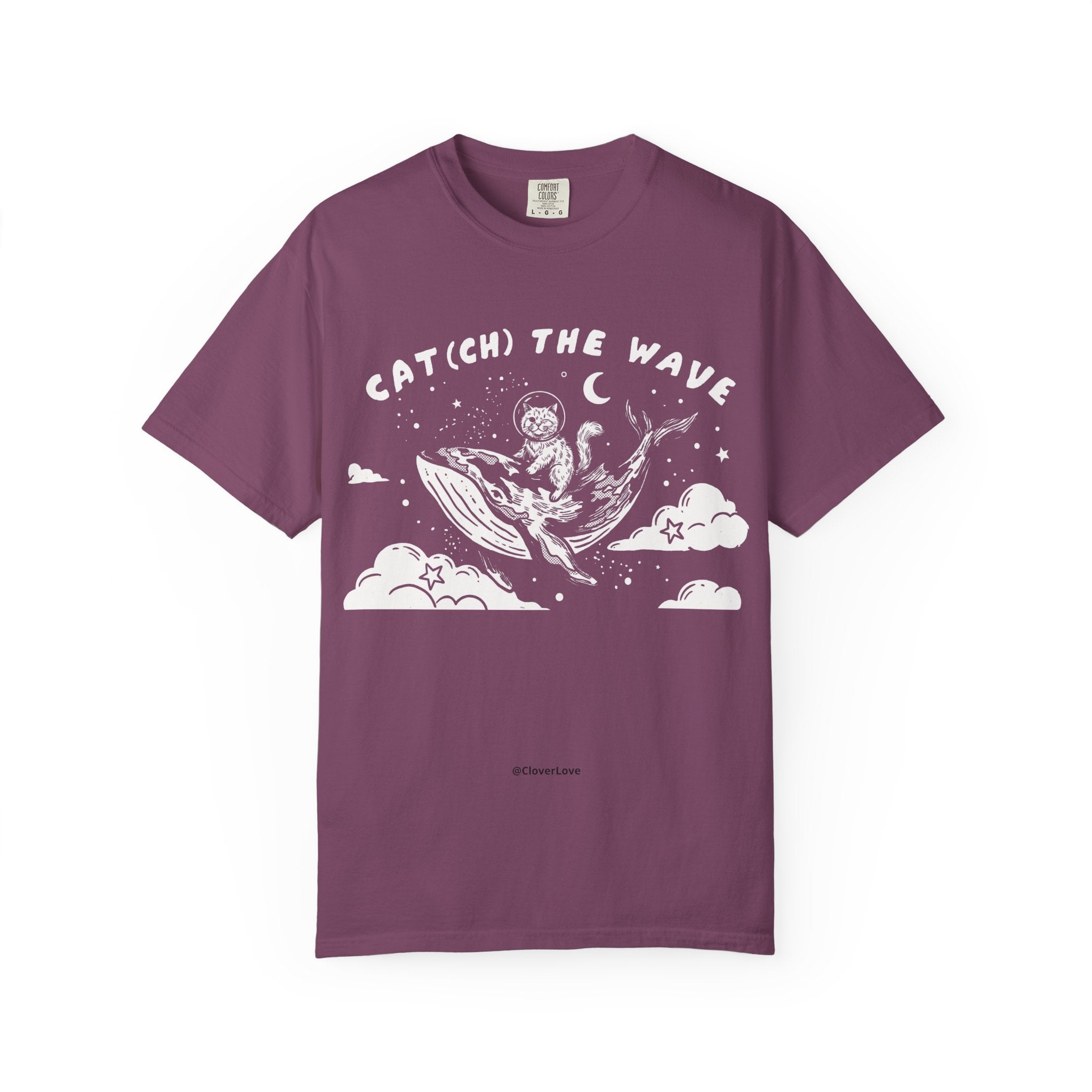 Cat Riding Whale T-Shirt - Fantasy Ocean Adventure Graphic Tee for Cat Lovers