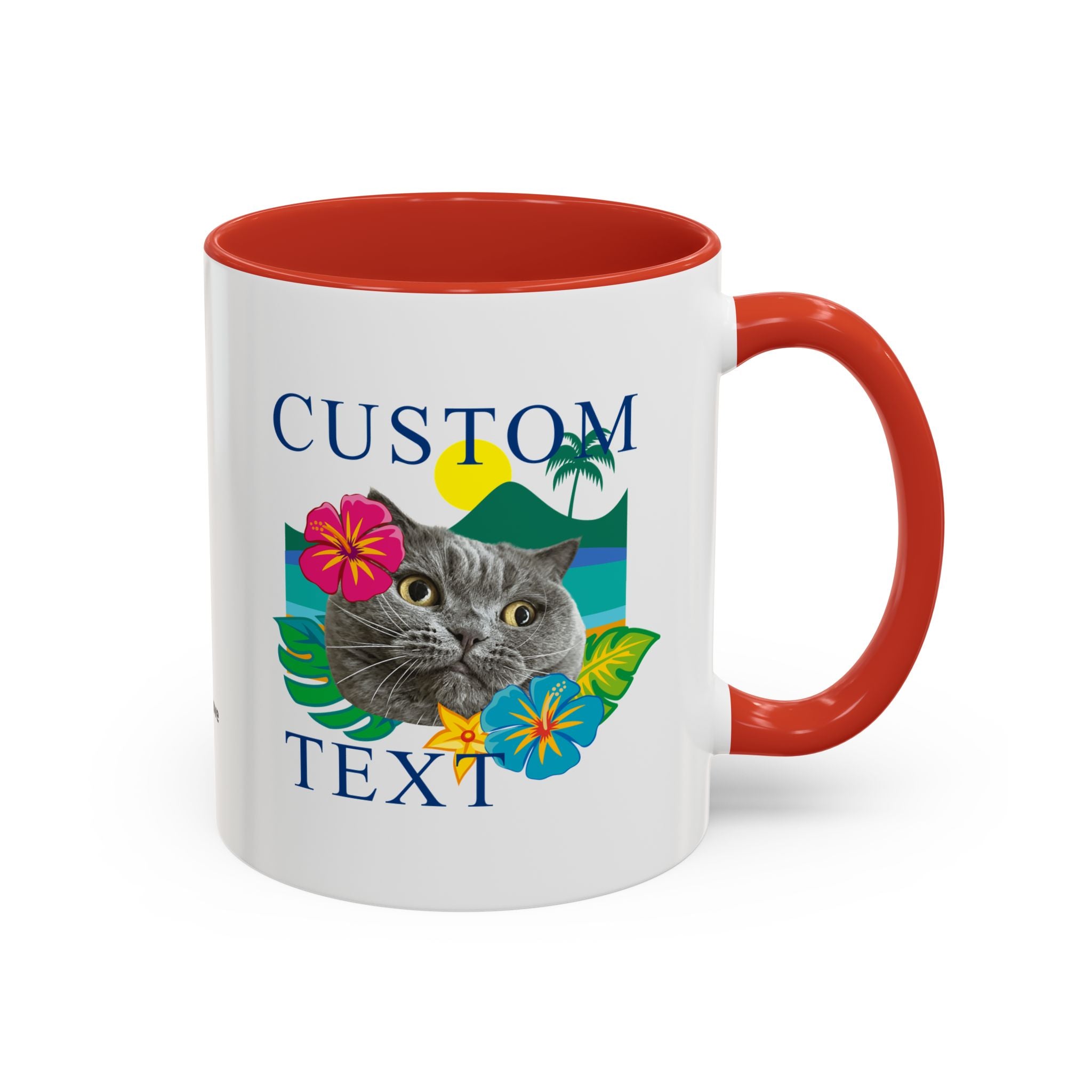 Tropical Summer Cat Mug | Personalized Pet Photo Coffee Cup With Custom Text