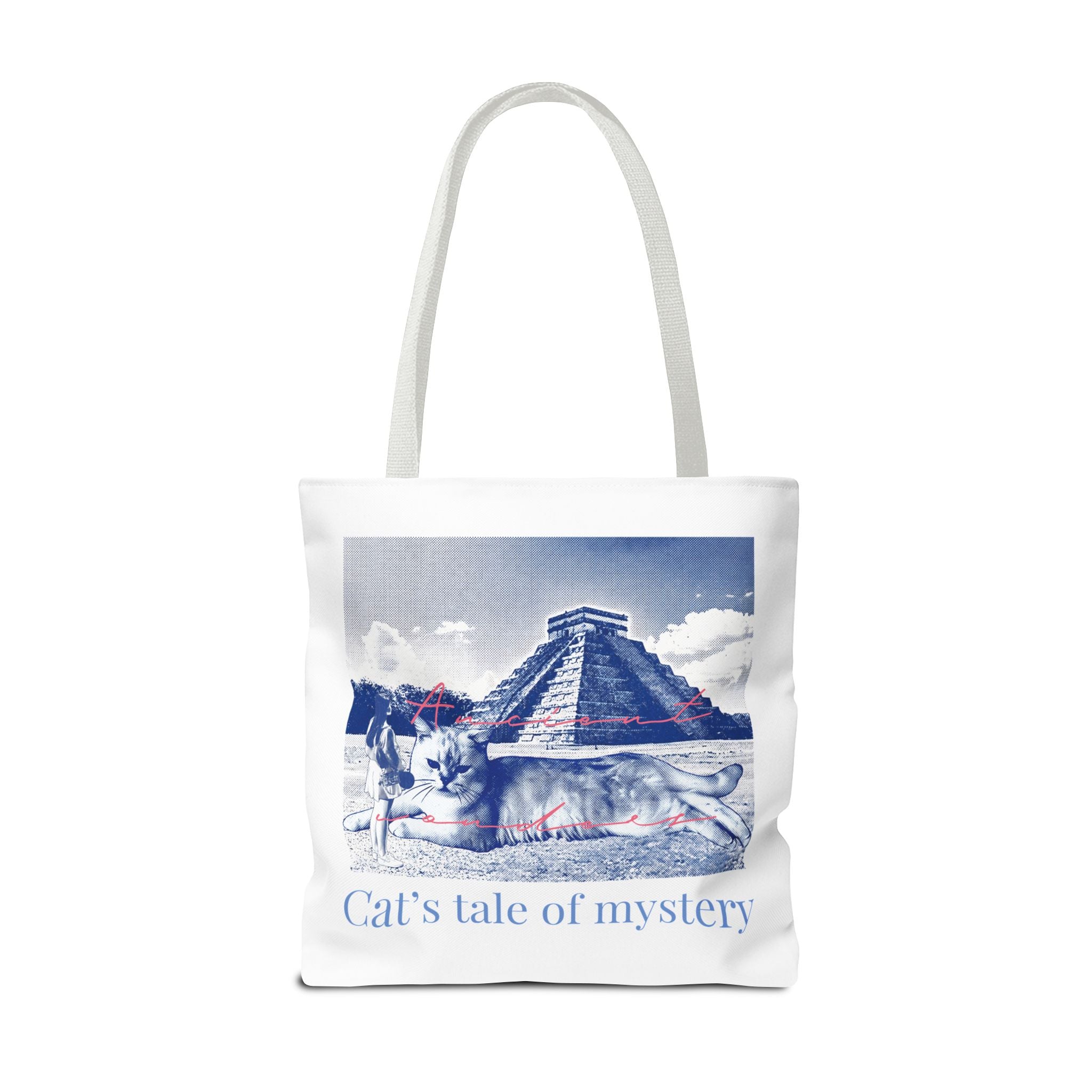 Cat’s Tale of Mystery Travel Tote Bag | Vintage Mexico Pyramid Cat Canvas Tote Bag