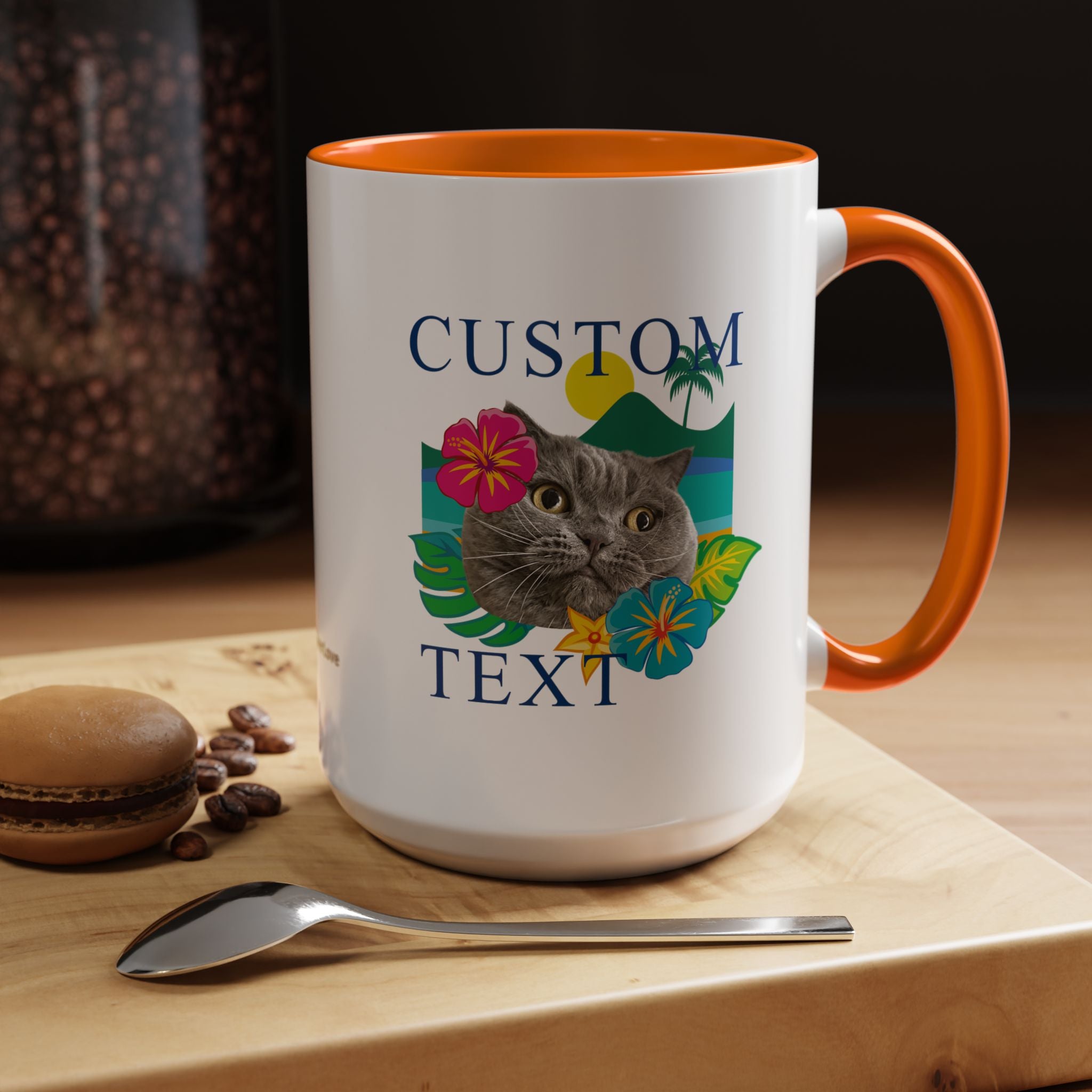 Tropical Summer Cat Mug | Personalized Pet Photo Coffee Cup With Custom Text